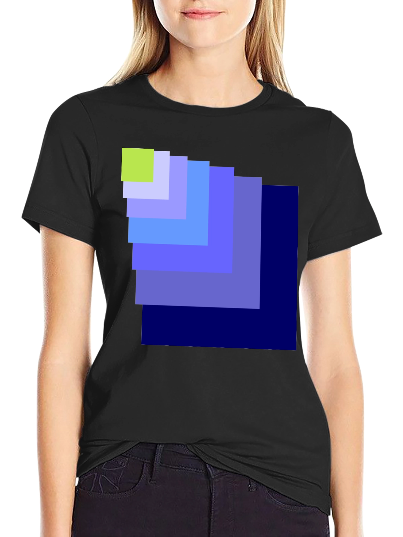 Geometric Square Pattern Black T-Shirt