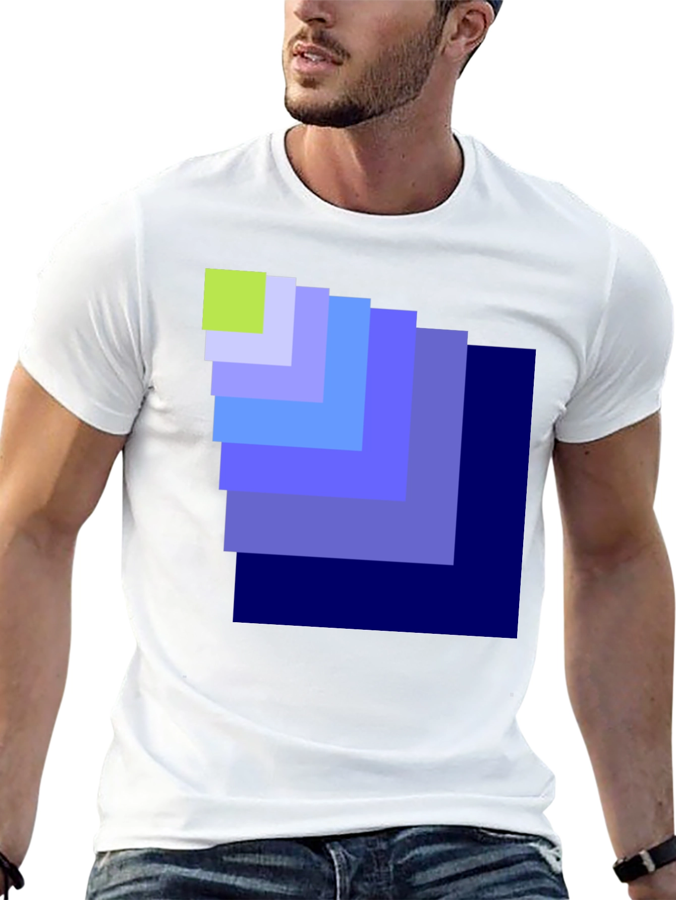 Geometric Square Pattern Black T-Shirt