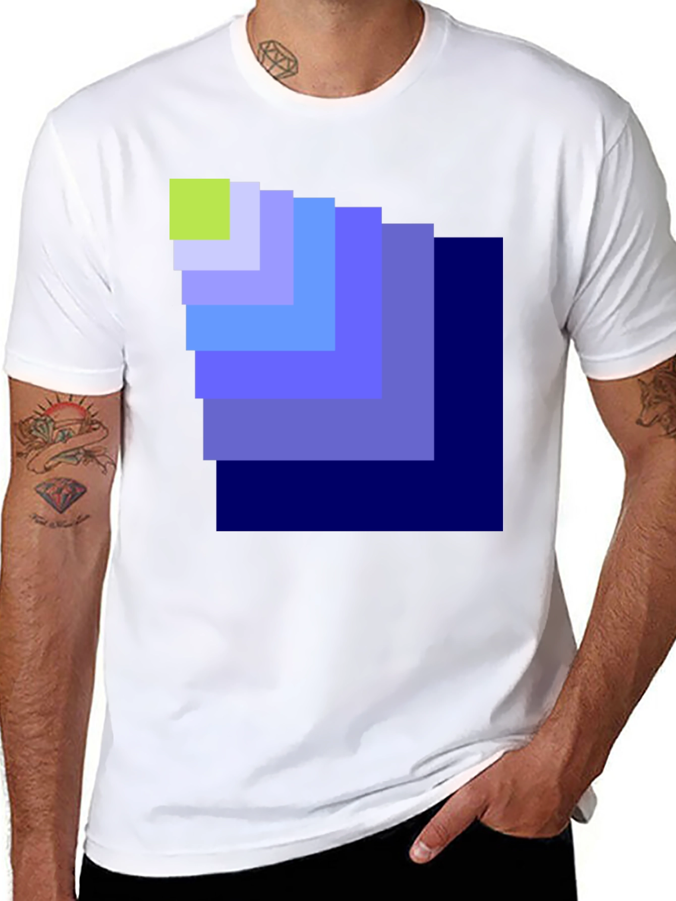 Geometric Square Pattern Black T-Shirt