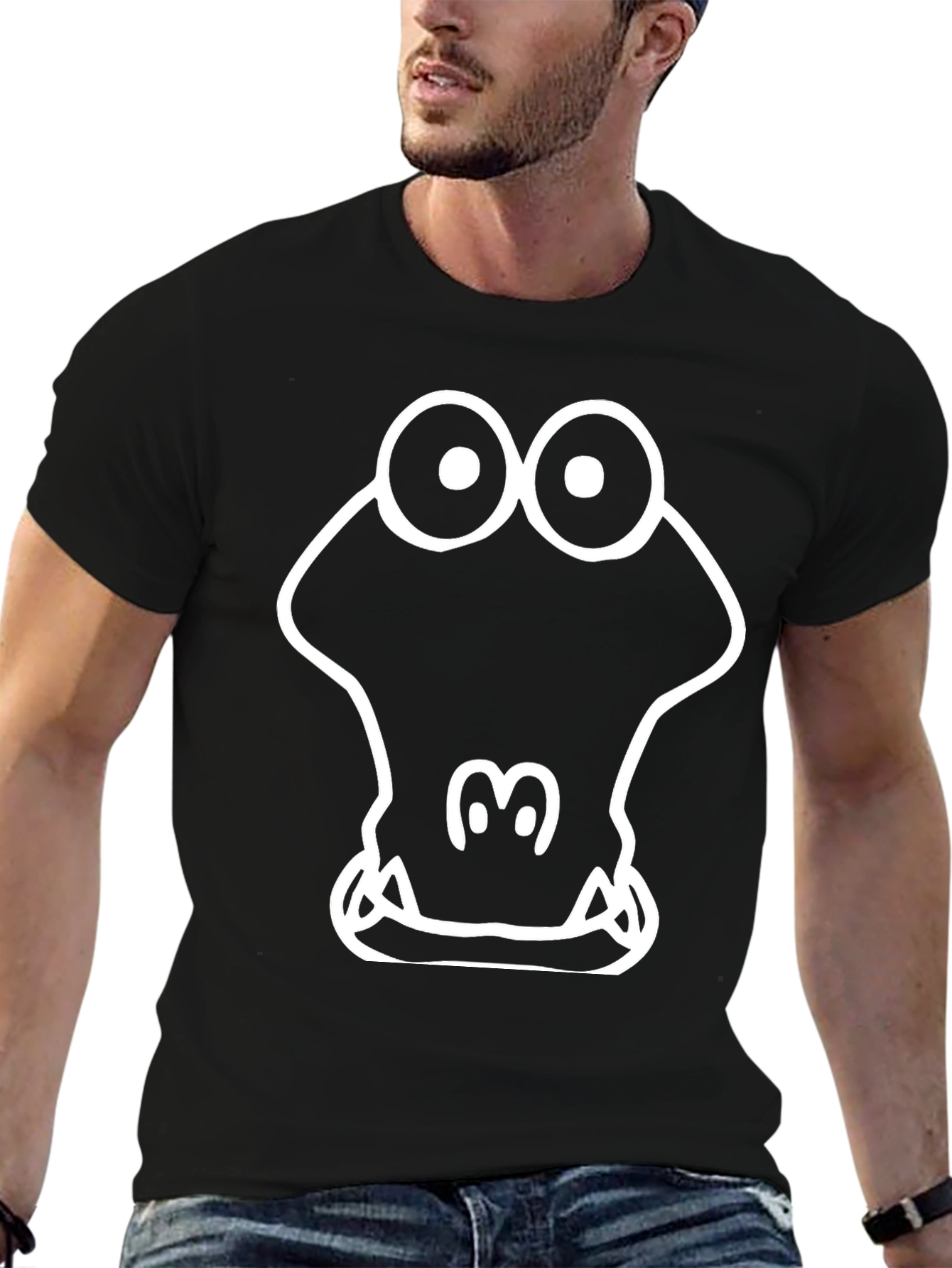 Cartoon Crocodile Graphic Tee - Black Cotton T-Shirt