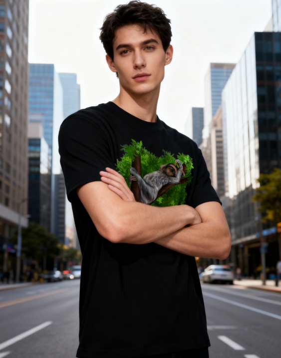 Men's Sloth in Jungle Nature Graphic Print T-Shirt, 1 pcs 190g 100% Pure Cotton Casual Short-Sleeve T-Shirt