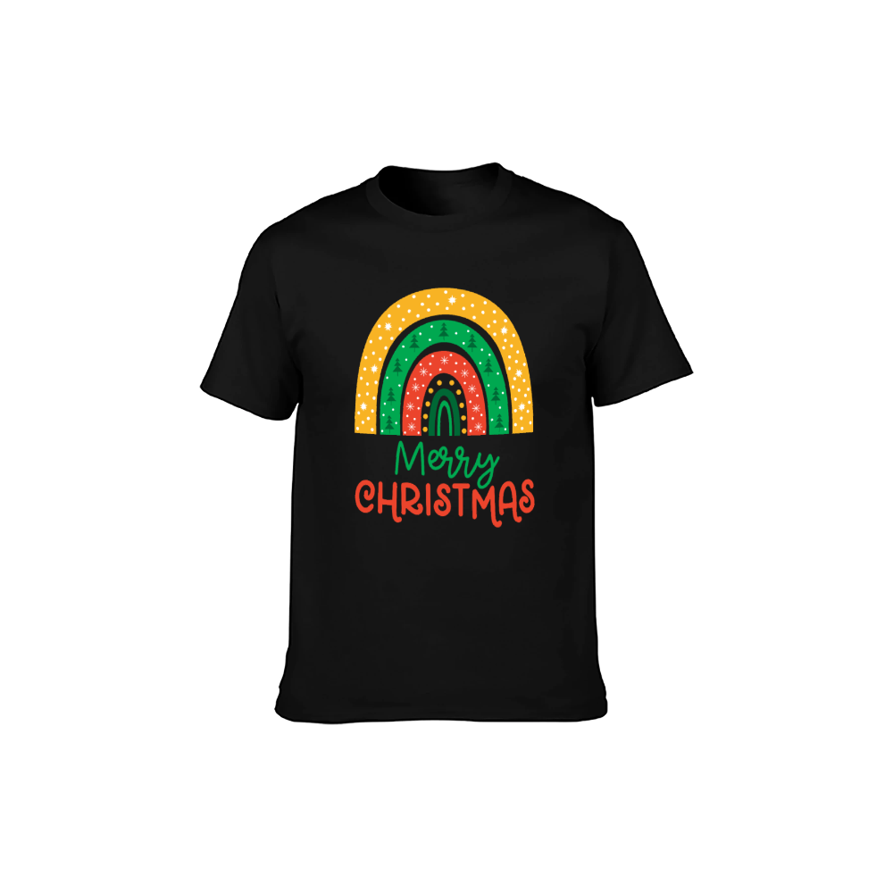 Merry Christmas Rainbow Graphic T-Shirt - 100% Cotton, Festive Tee for Holiday Celebrations & Casual Daily Wear