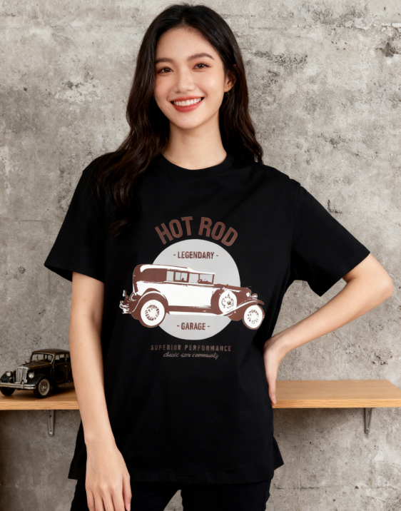 Unisex HOT ROD Legendary Vintage Car Graphic Print T-Shirt, 1 pcs 190g 100% Pure Cotton Casual Short-Sleeve T-Shirt