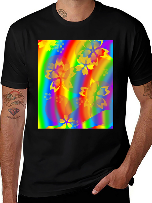 Rainbow Floral Graphic Black T-Shirt