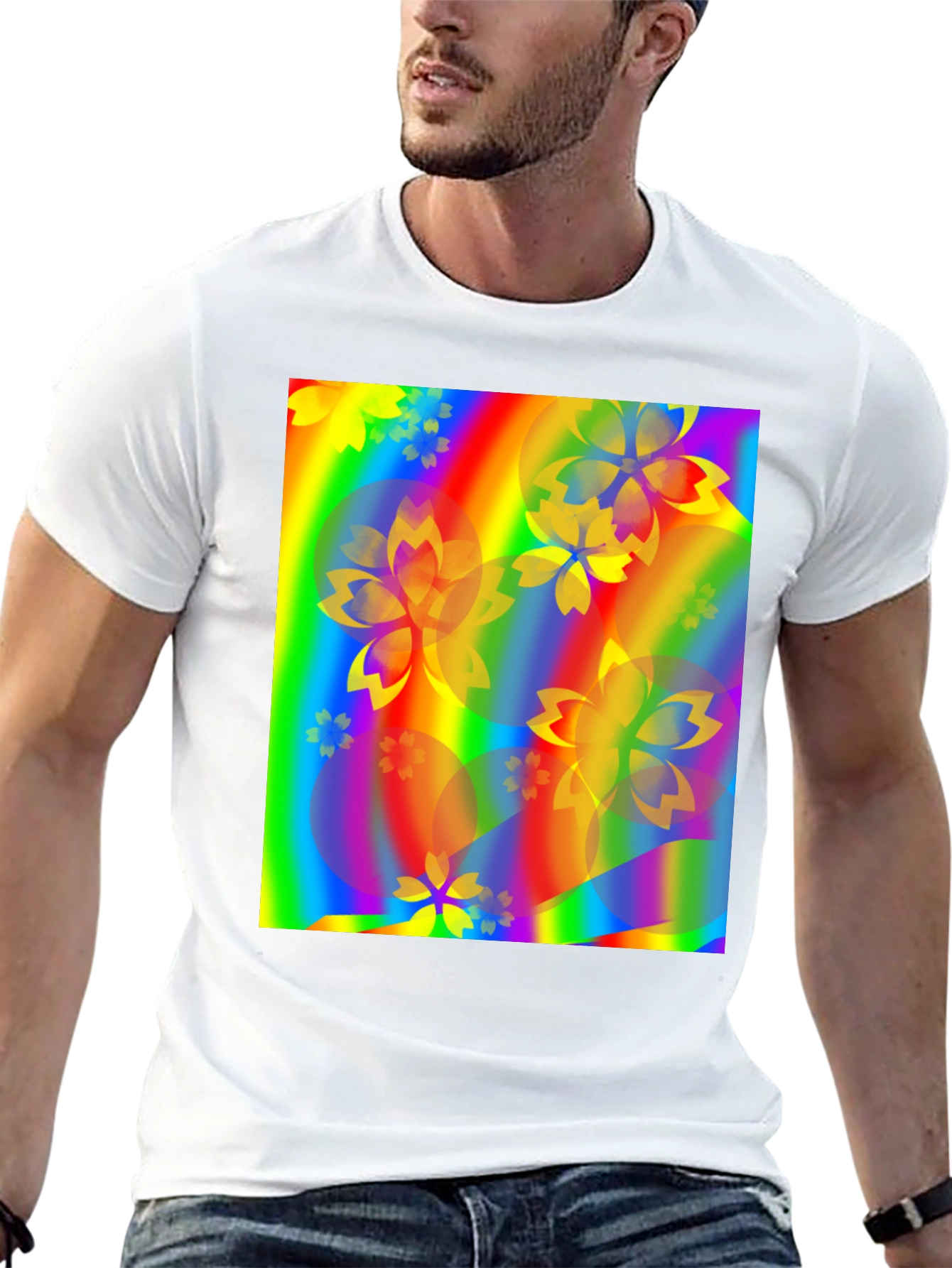 Rainbow Floral Graphic Black T-Shirt