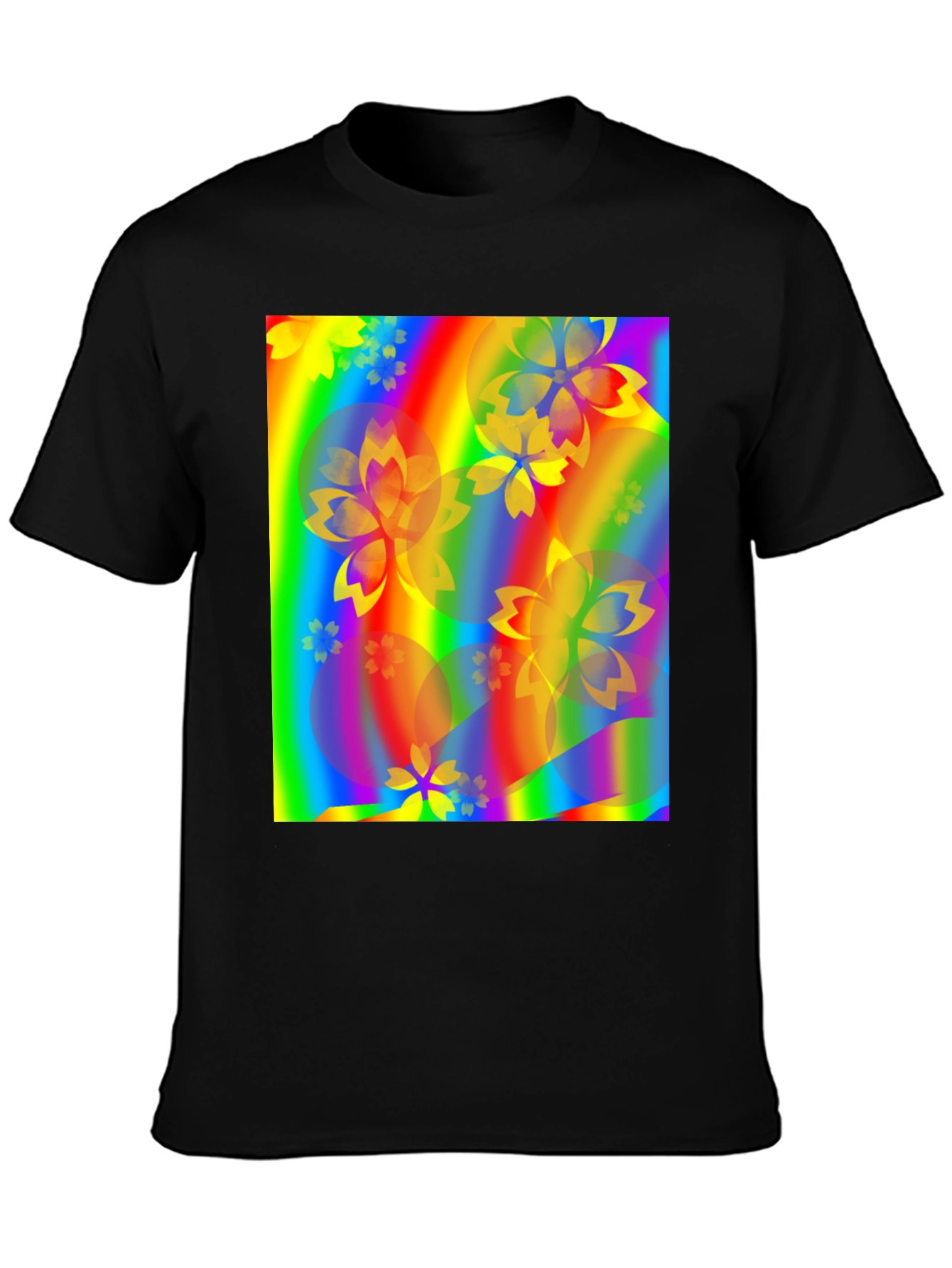 Rainbow Floral Graphic Black T-Shirt