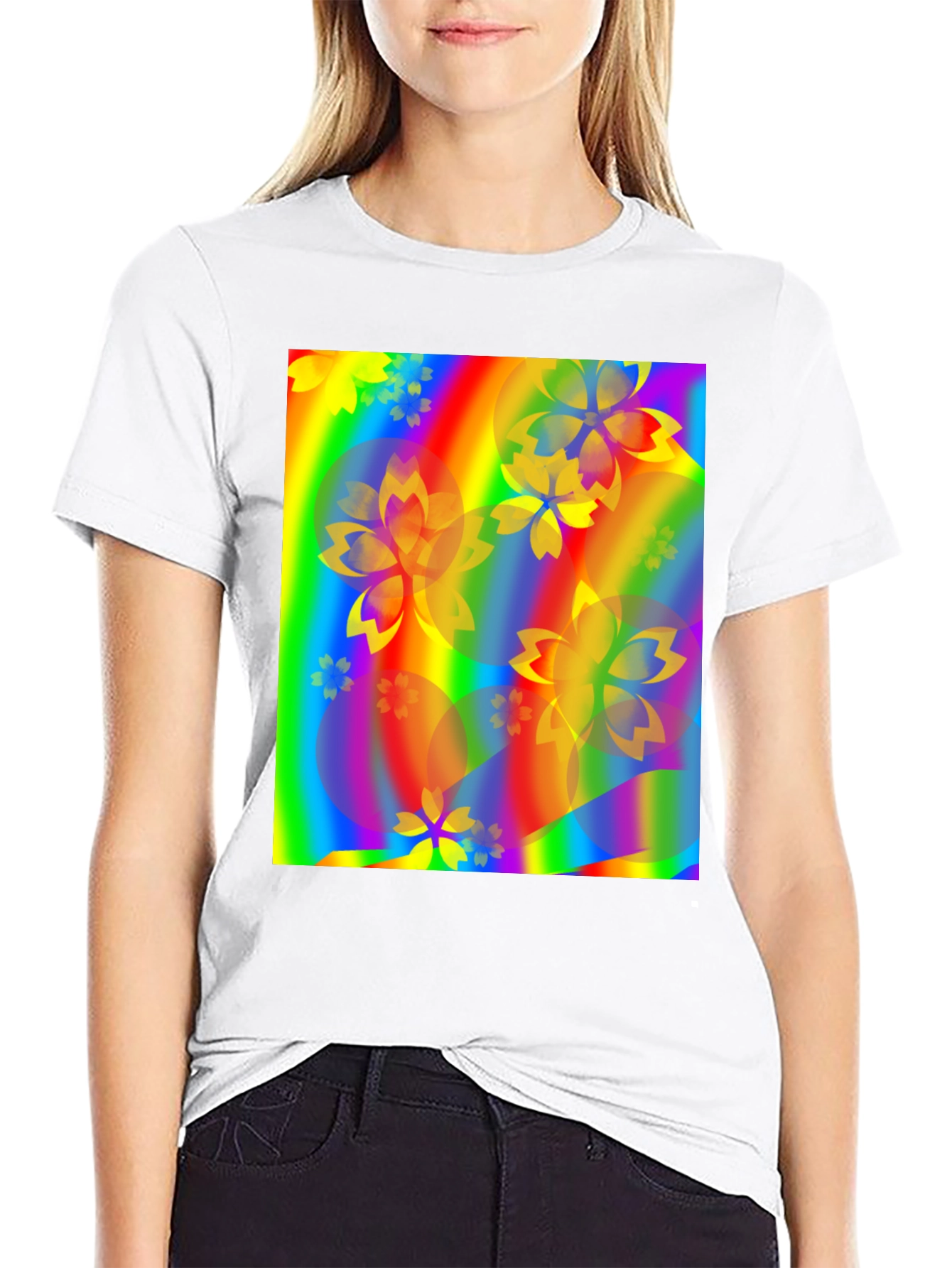 Rainbow Floral Graphic Black T-Shirt