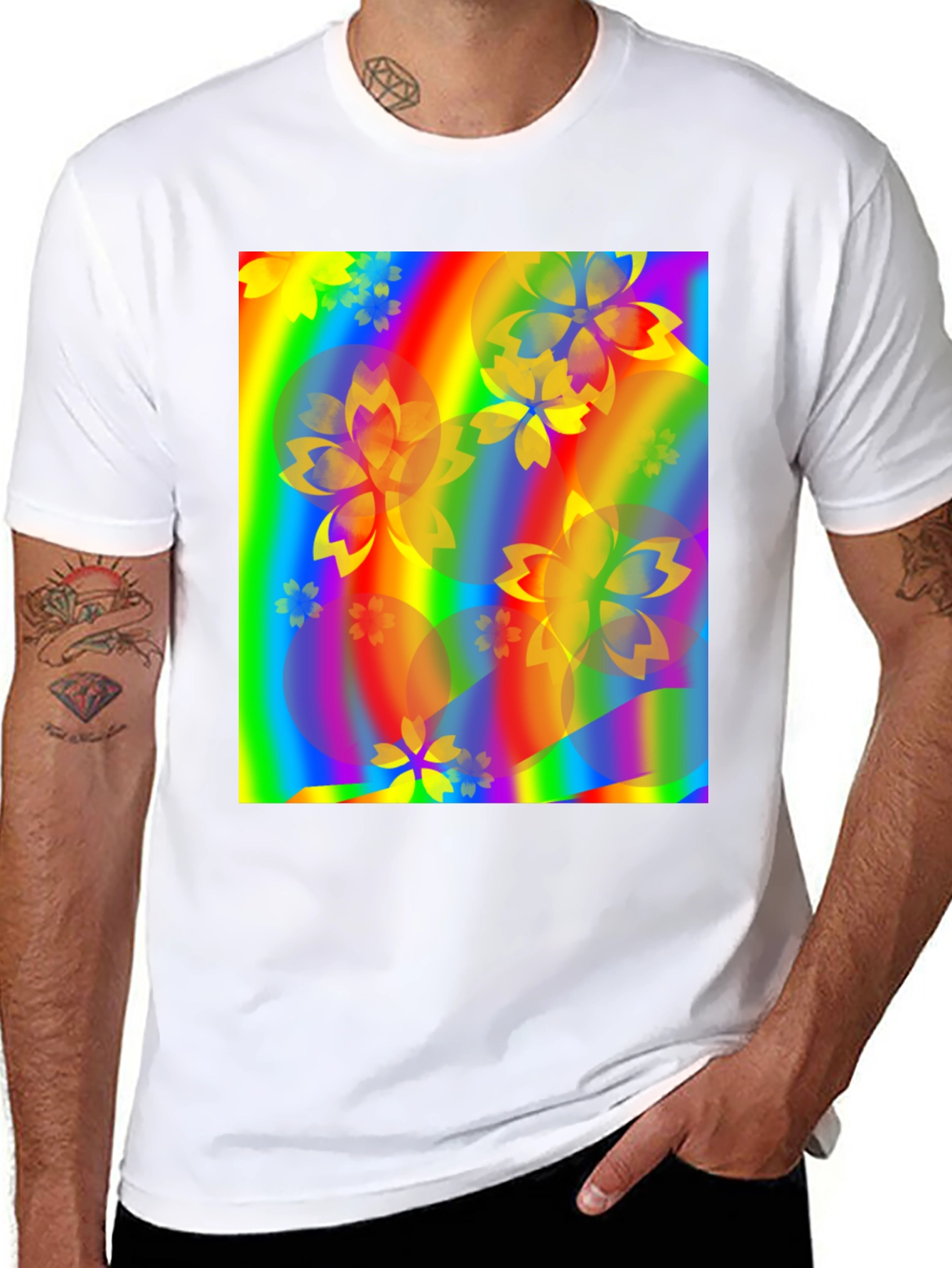 Rainbow Floral Graphic Black T-Shirt