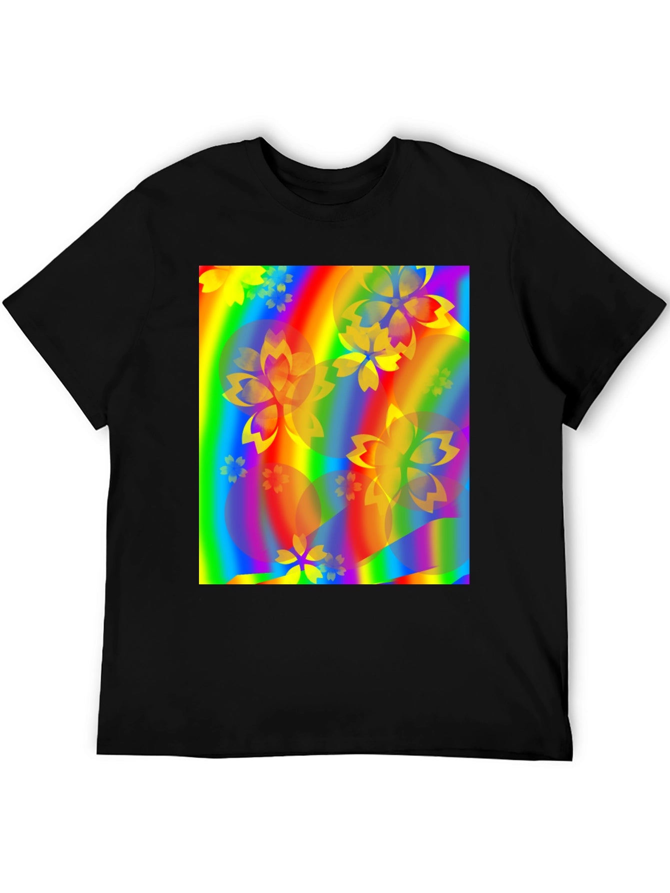 Rainbow Floral Graphic Black T-Shirt