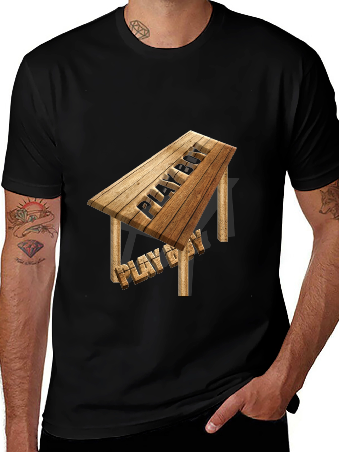 Playboy Wooden Table T-Shirt - Novelty Design