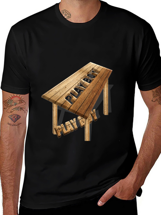 Playboy Wooden Table T-Shirt - Novelty Design