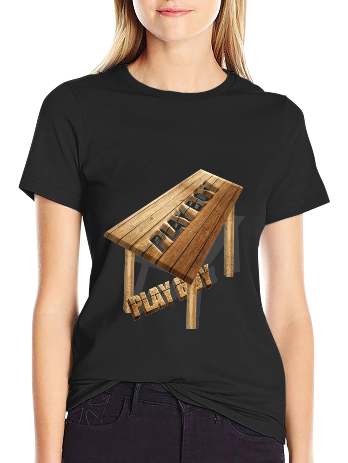 Playboy Wooden Table T-Shirt - Novelty Design