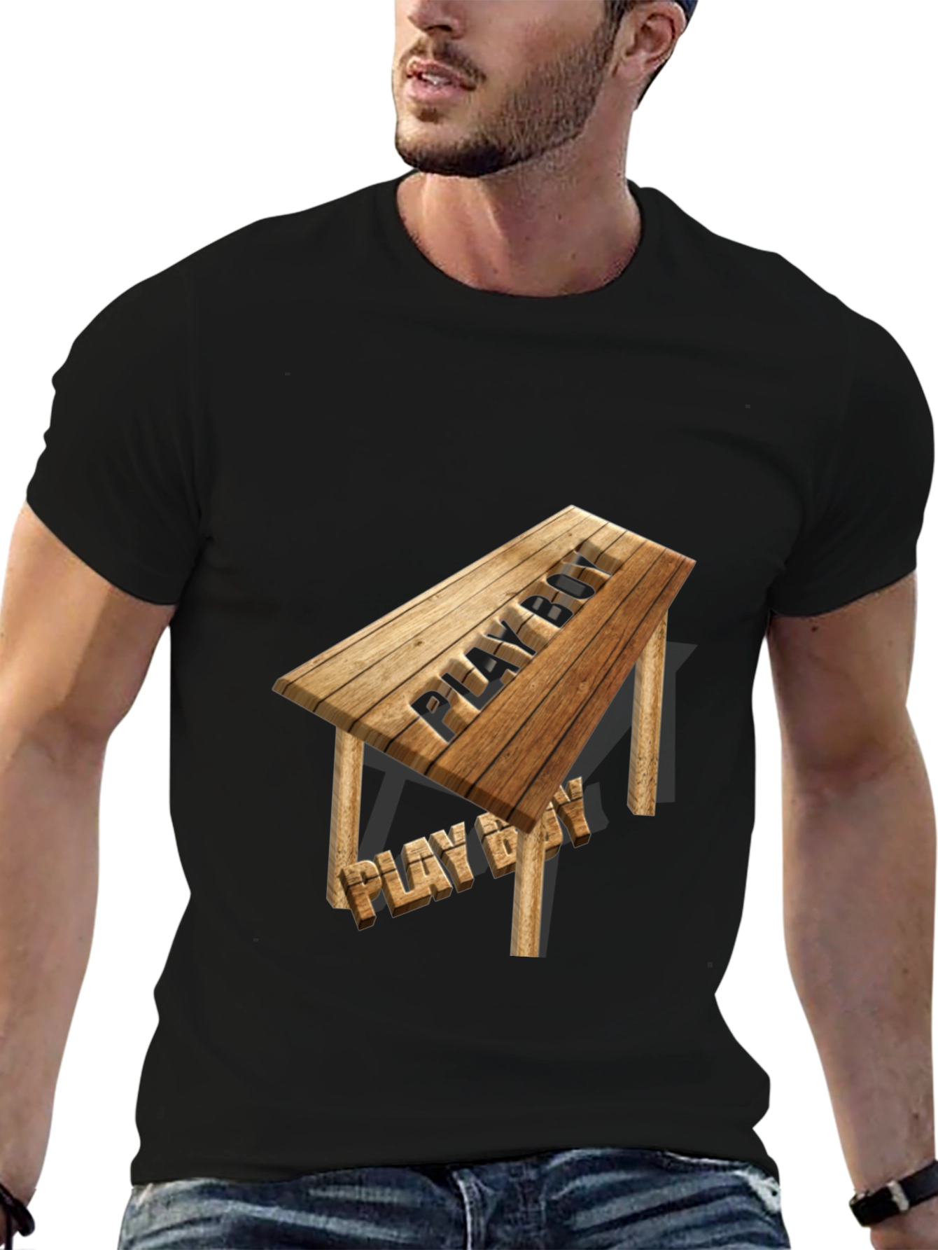 Playboy Wooden Table T-Shirt - Novelty Design