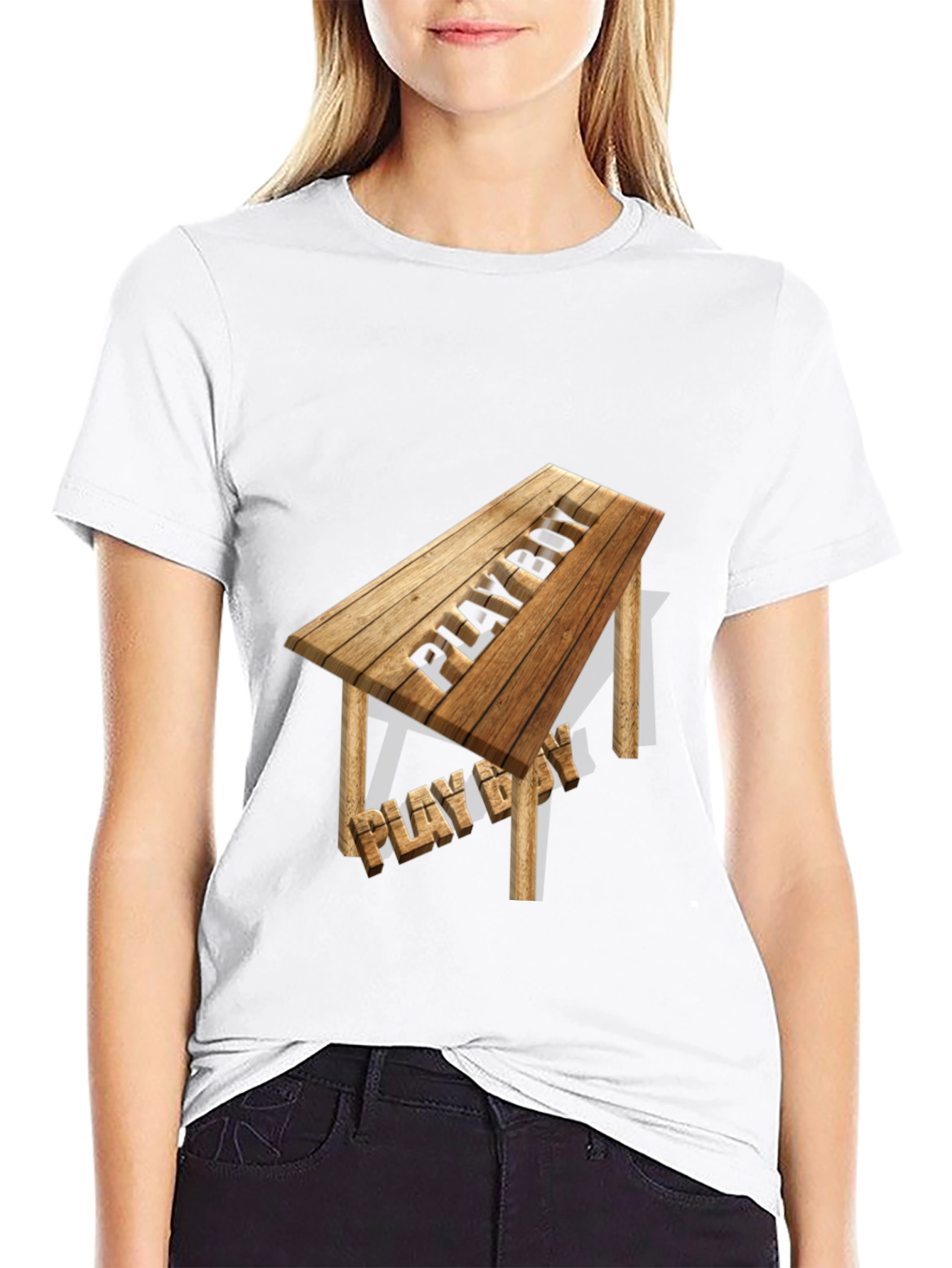 Playboy Wooden Table T-Shirt - Novelty Design