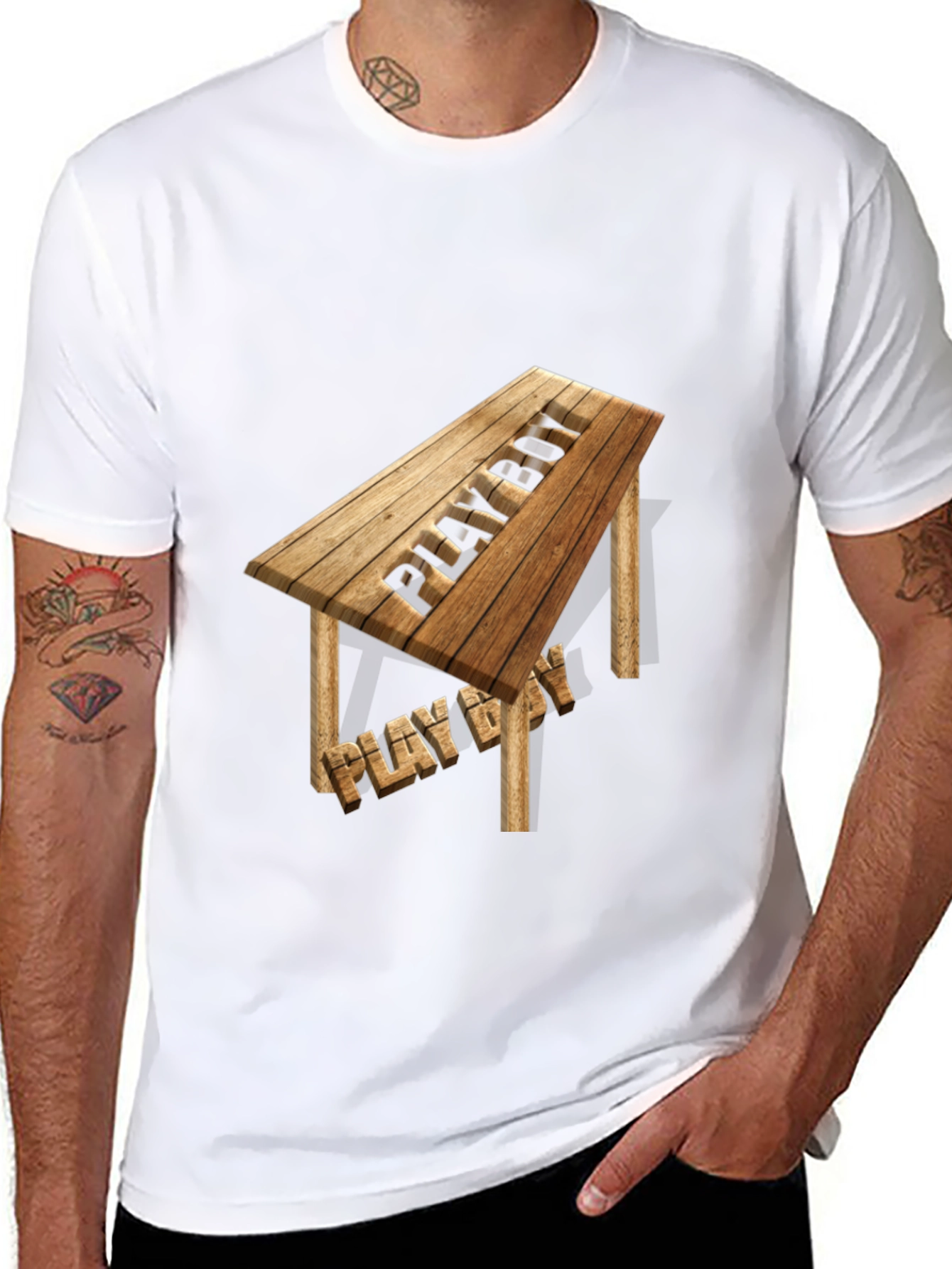 Playboy Wooden Table T-Shirt - Novelty Design