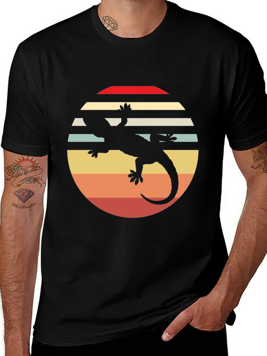 Retro Lizard Sunset Graphic Tee - Black Cotton Comfort