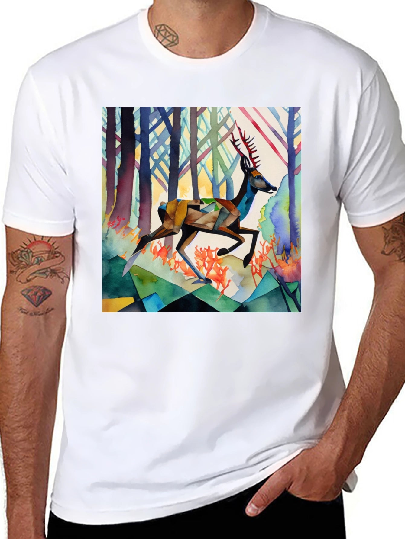 Geometric Deer Graphic Tee - Stylish Mens Shirt
