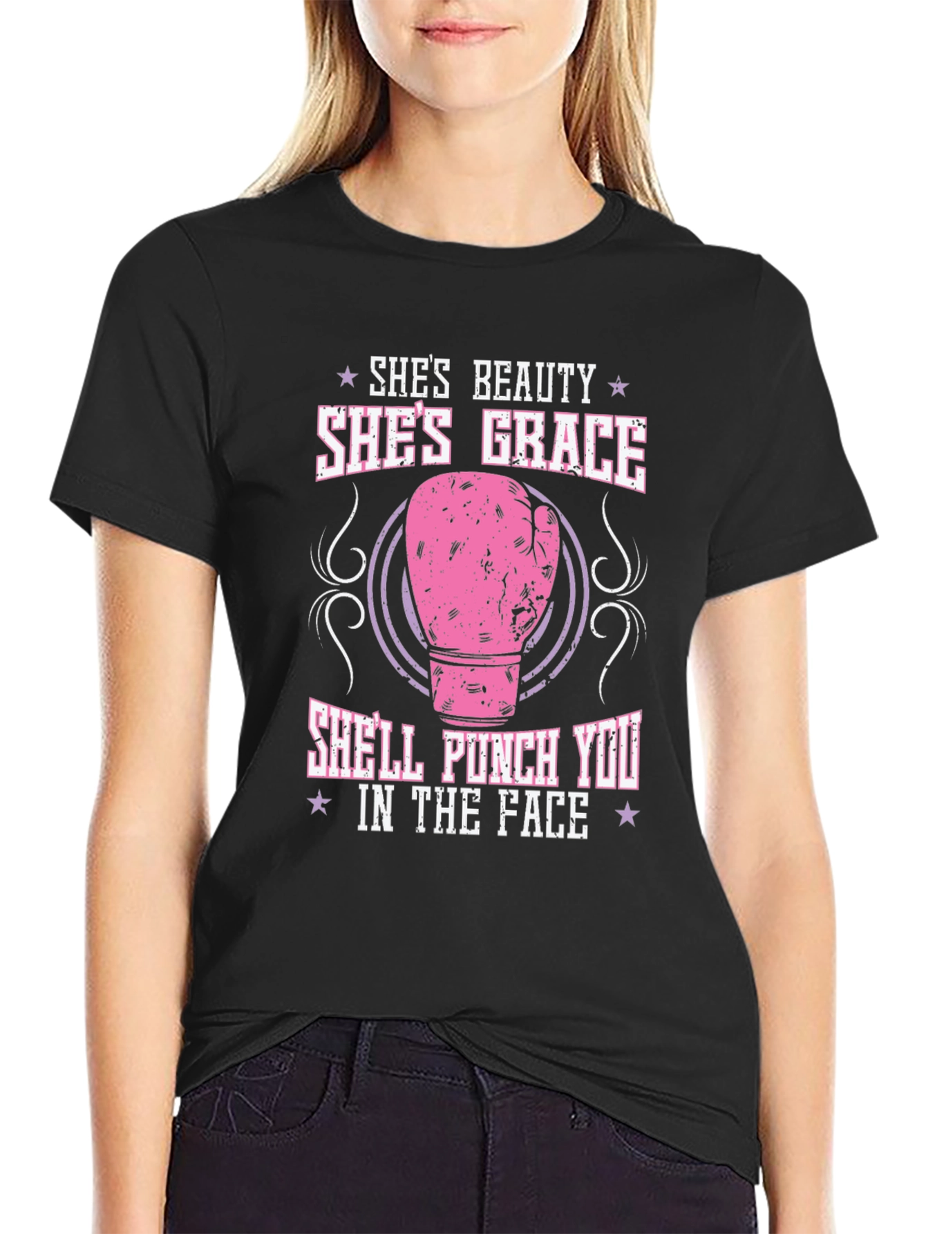 Shes Beauty Shes Grace T-Shirt: Funny Boxing Glove Tee