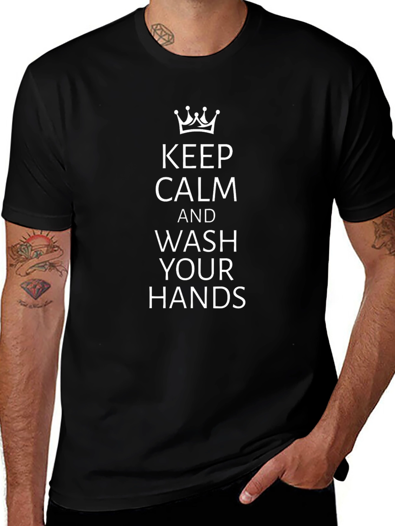 Keep Calm Wash Hands Graphic T-Shirt - Black