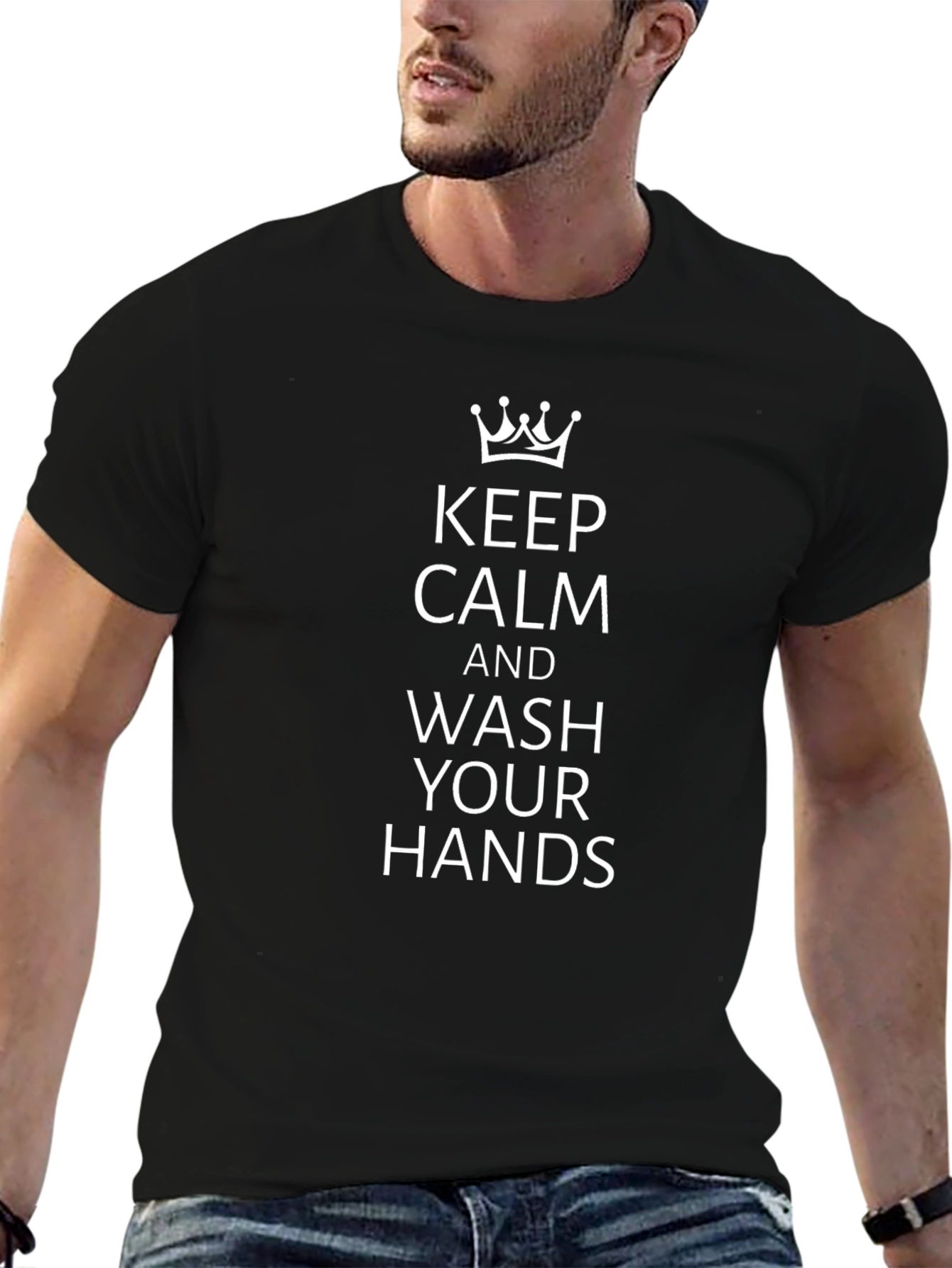 Keep Calm Wash Hands Graphic T-Shirt - Black