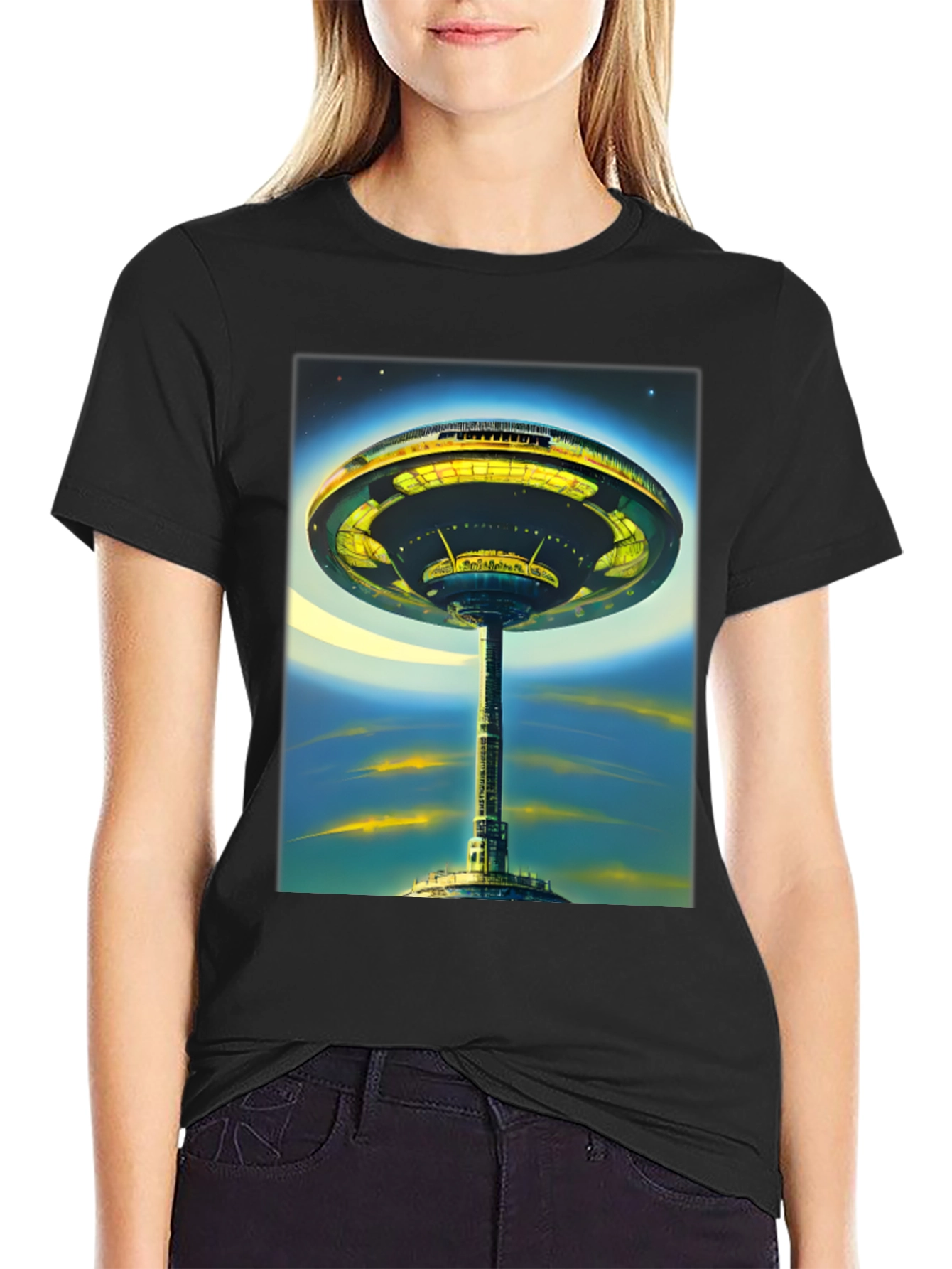 Futuristic Cityscape Graphic Tee - Sci-Fi Style