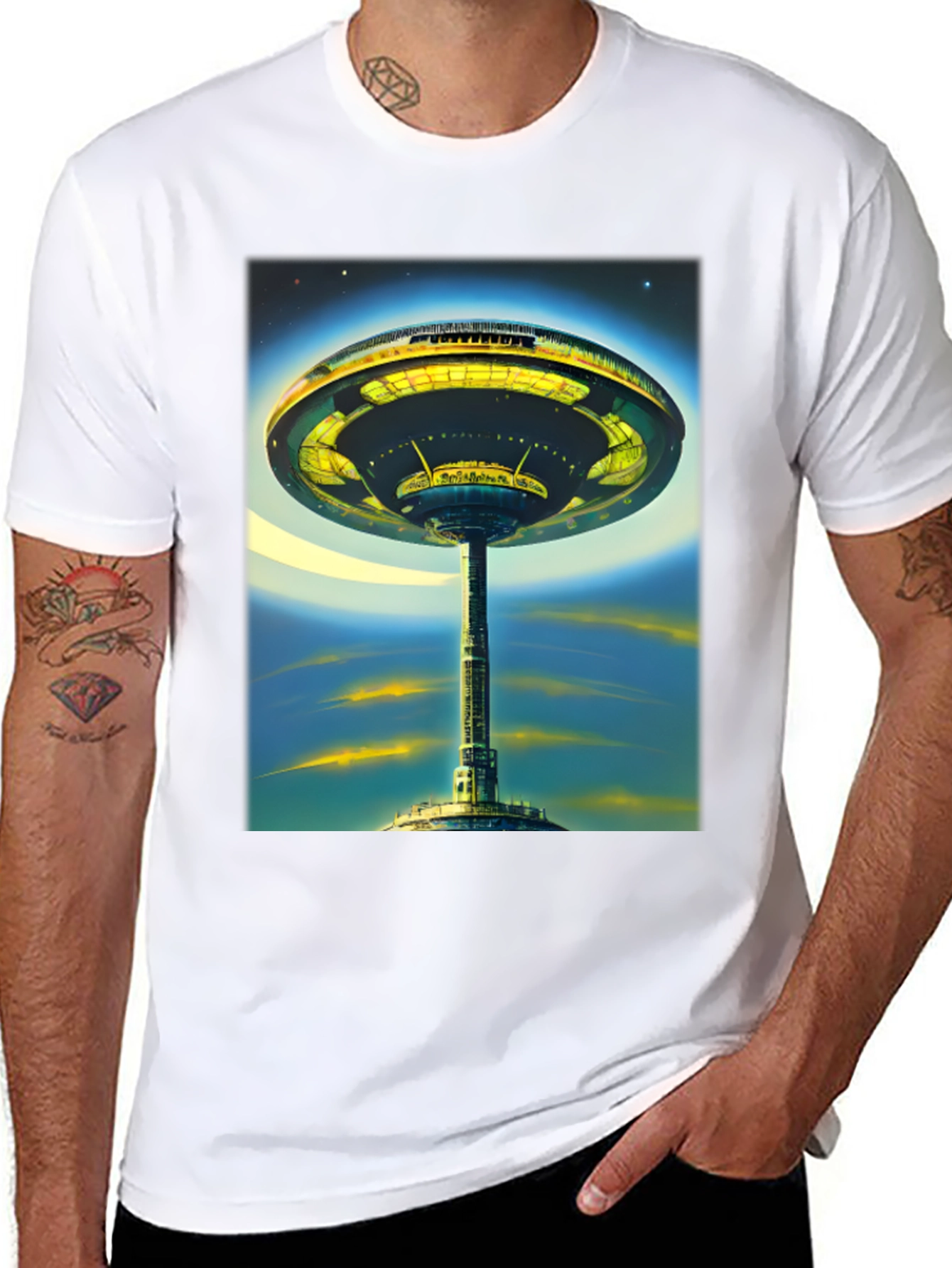 Futuristic Cityscape Graphic Tee - Sci-Fi Style