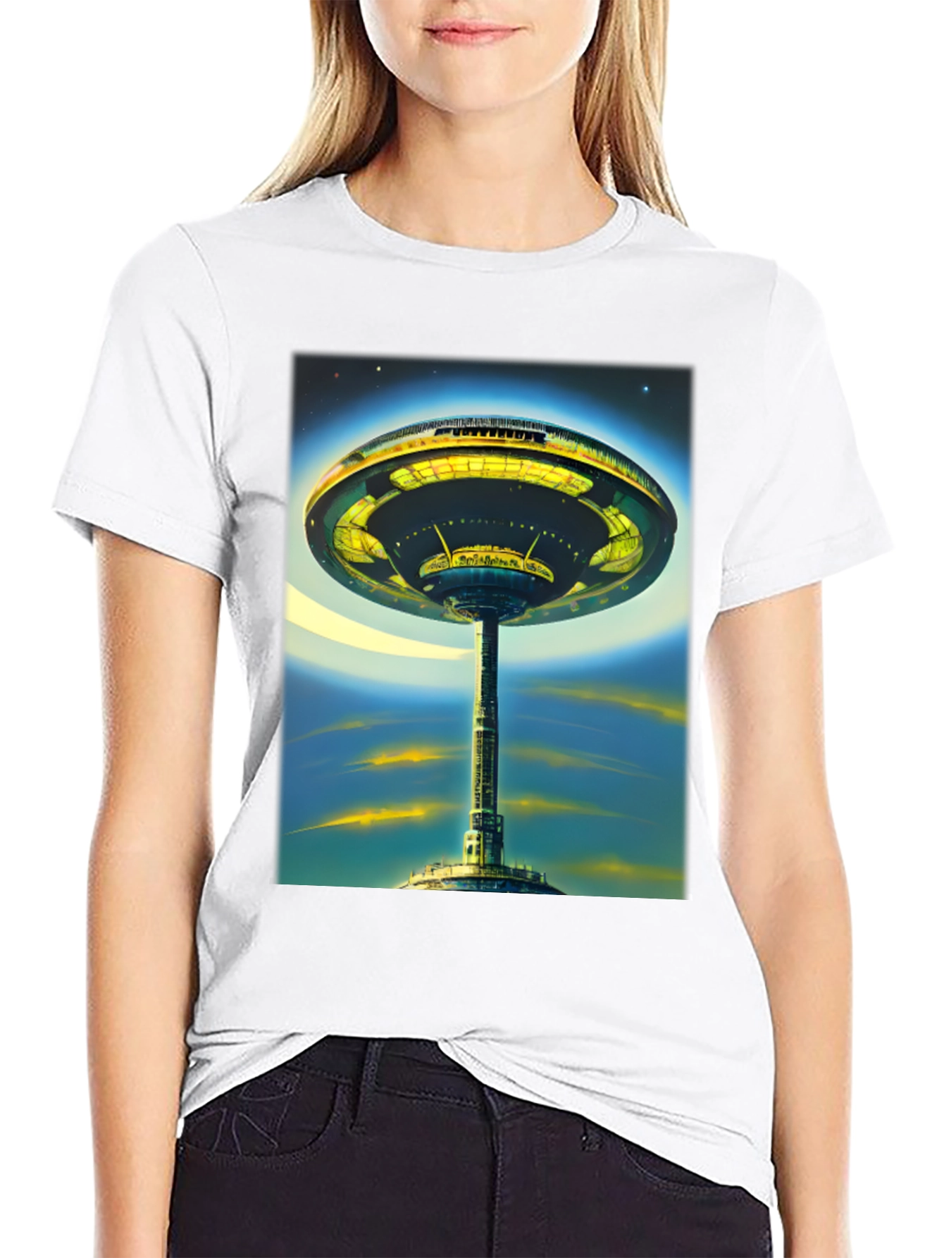 Futuristic Cityscape Graphic Tee - Sci-Fi Style