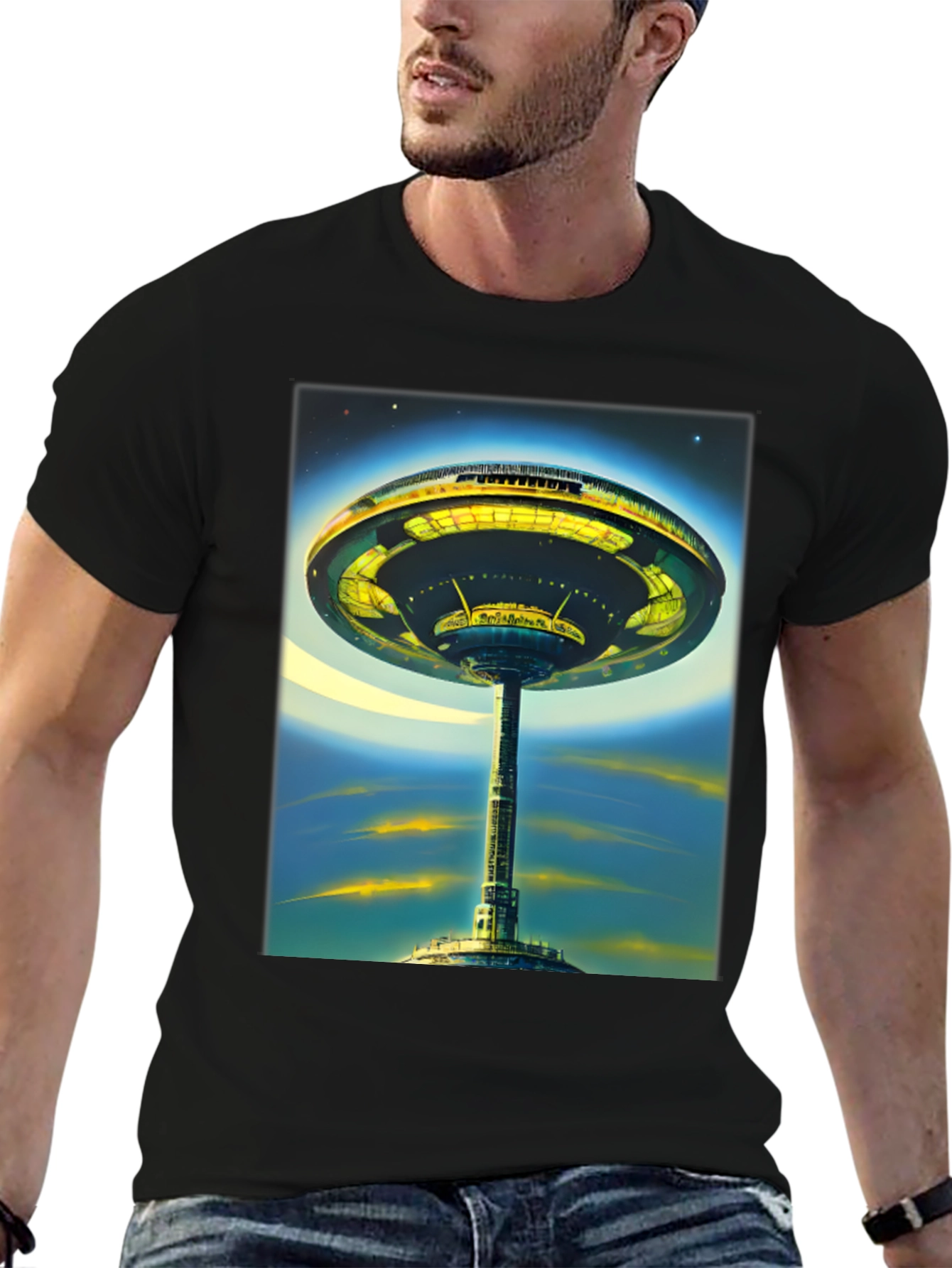 Futuristic Cityscape Graphic Tee - Sci-Fi Style