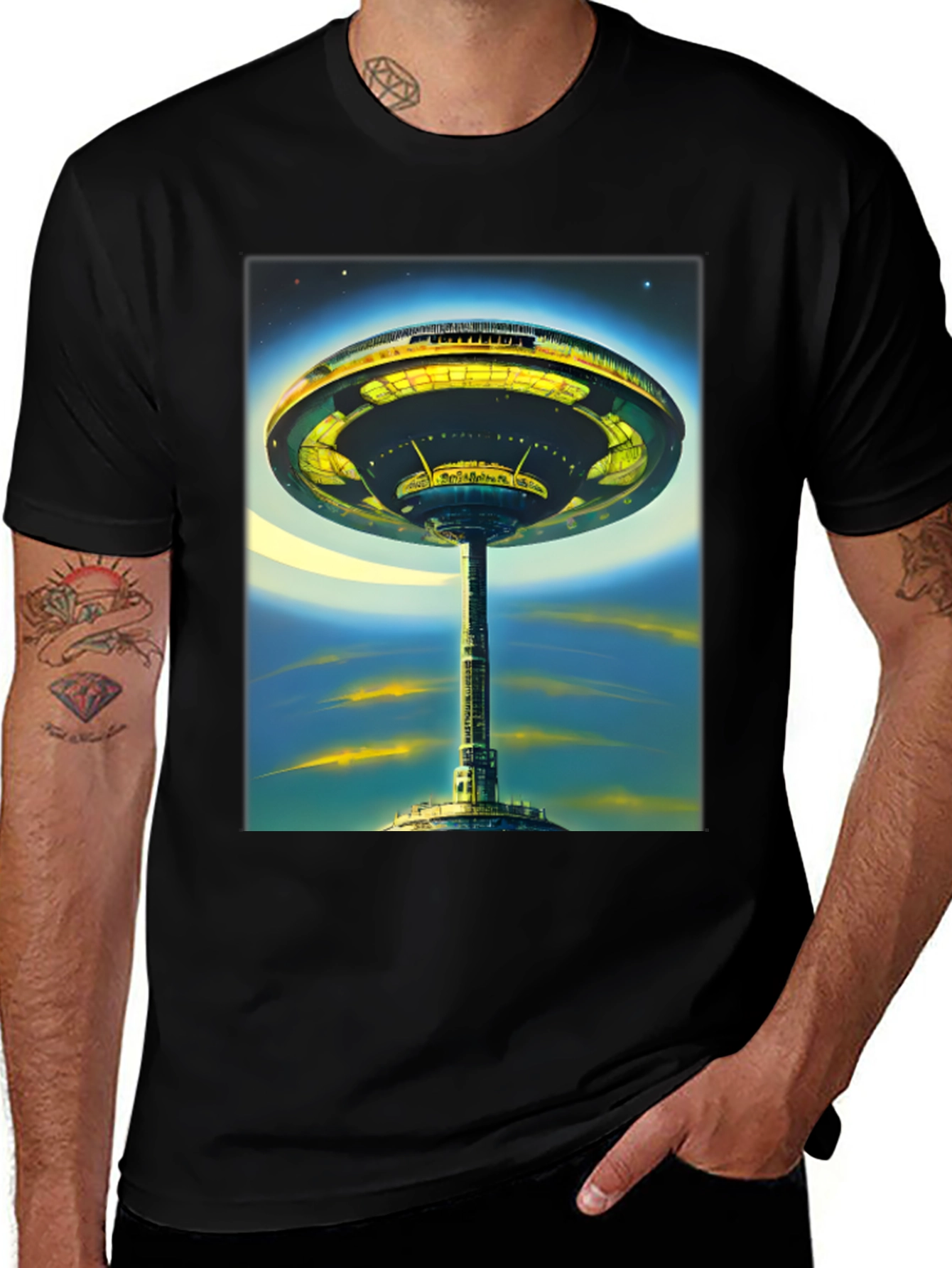 Futuristic Cityscape Graphic Tee - Sci-Fi Style