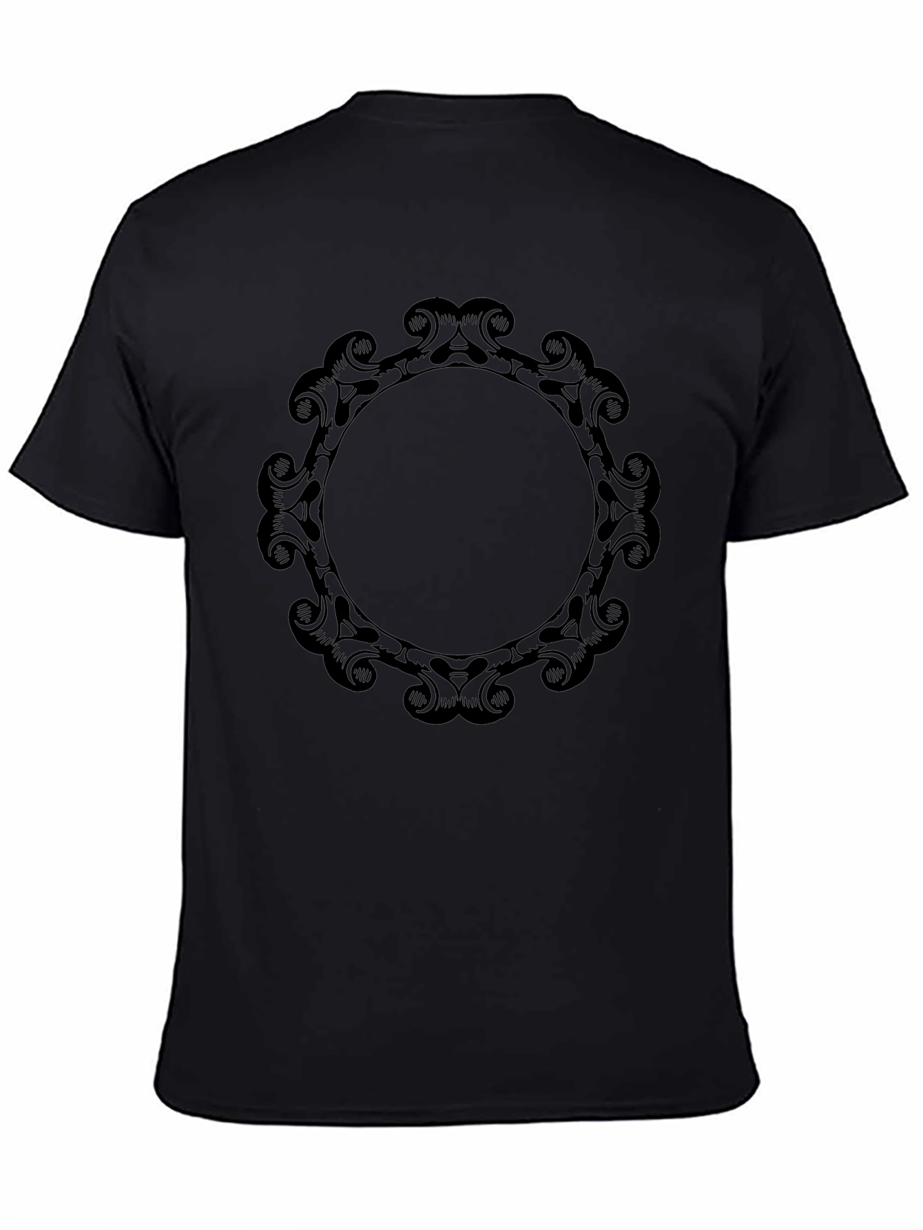 Elegant Scroll Frame Black T-Shirt