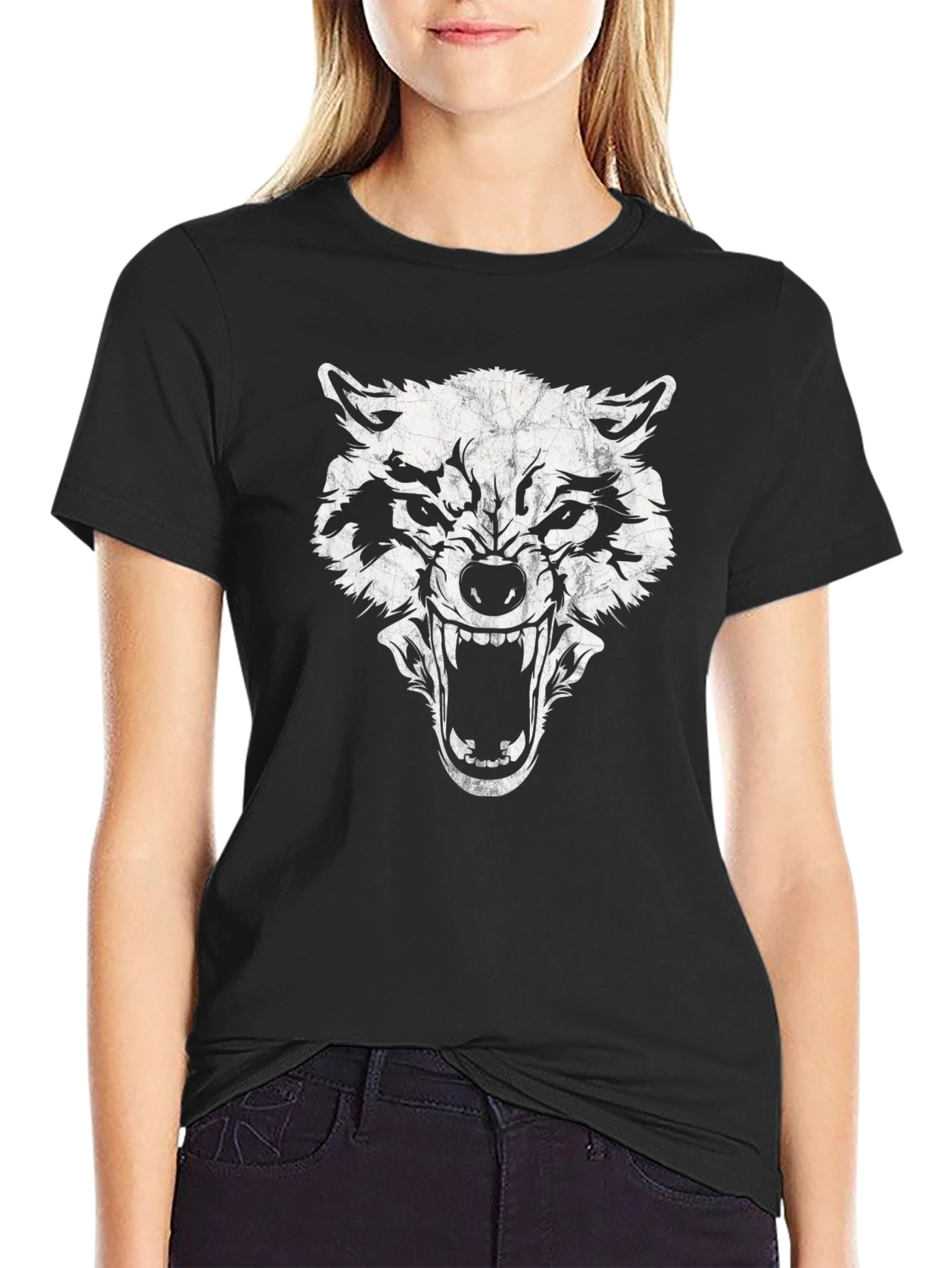 Mens Black Wolf Graphic Print T-Shirt