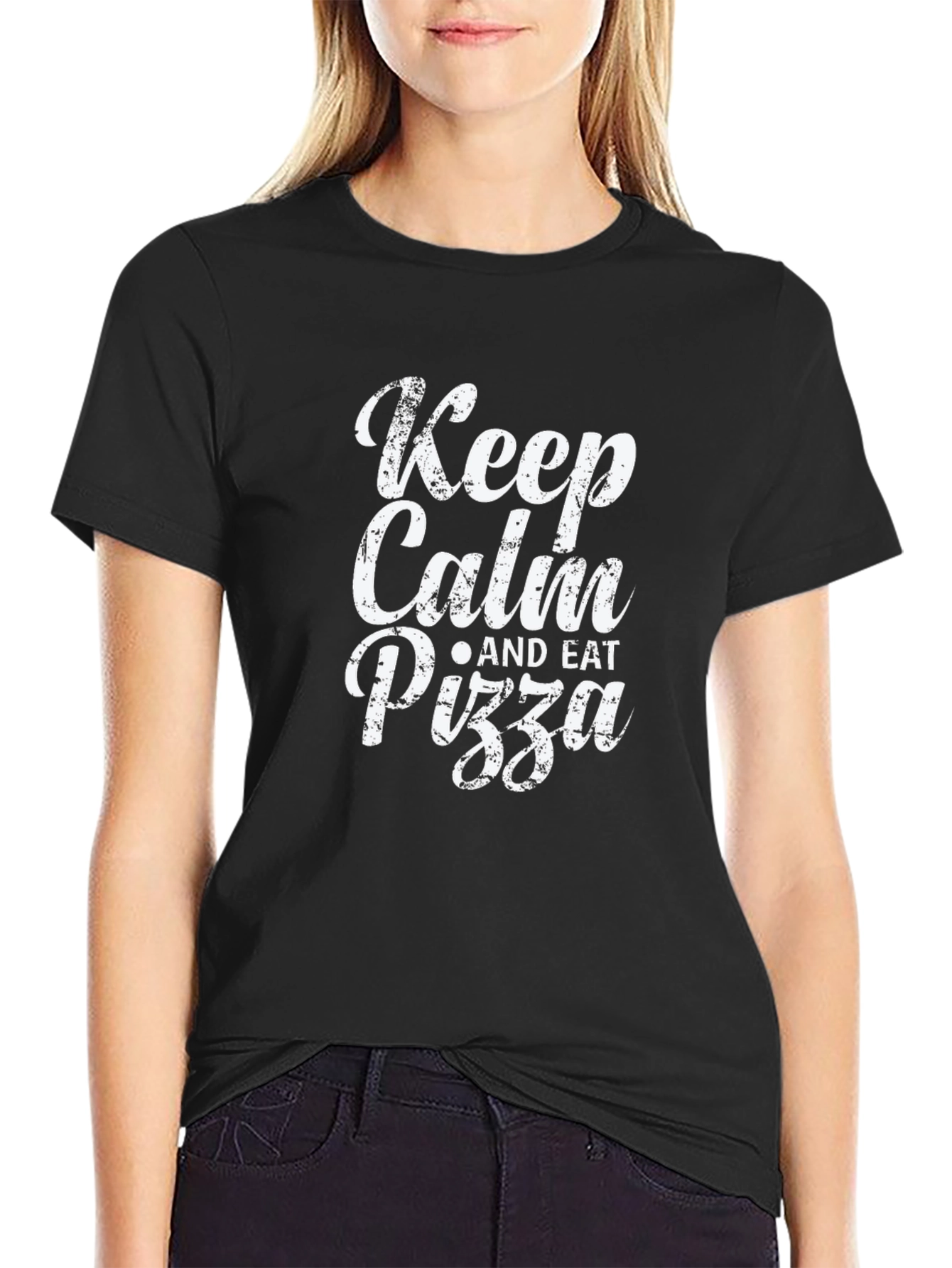 Keep Calm & Eat Pizza - Black Graphic Tee