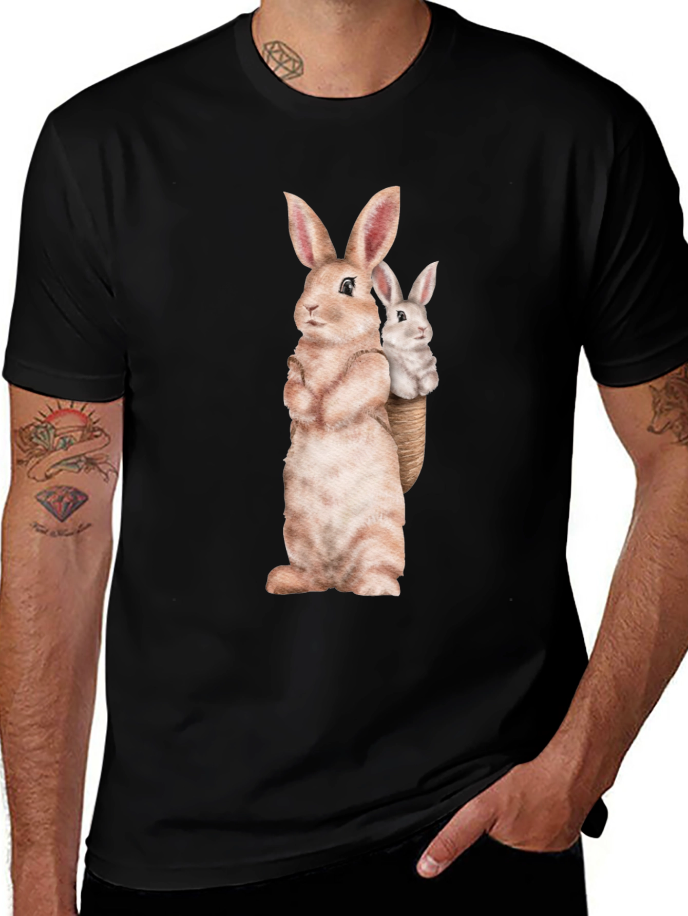 Bunny Graphic Tee - Soft Black Cotton Blend