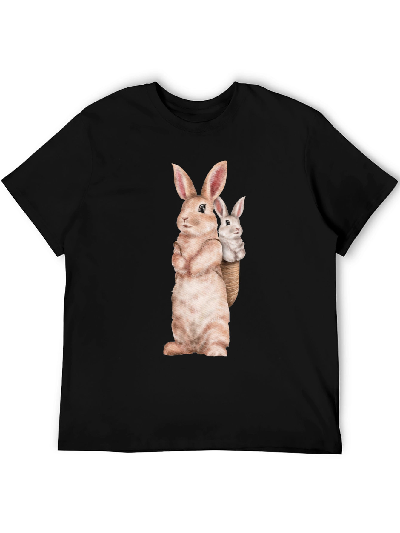Bunny Graphic Tee - Soft Black Cotton Blend