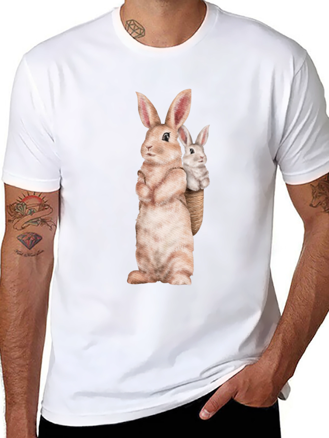 Bunny Graphic Tee - Soft Black Cotton Blend