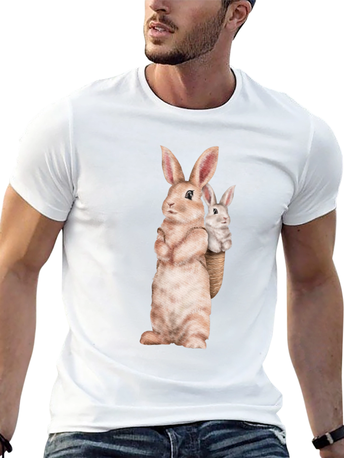 Bunny Graphic Tee - Soft Black Cotton Blend