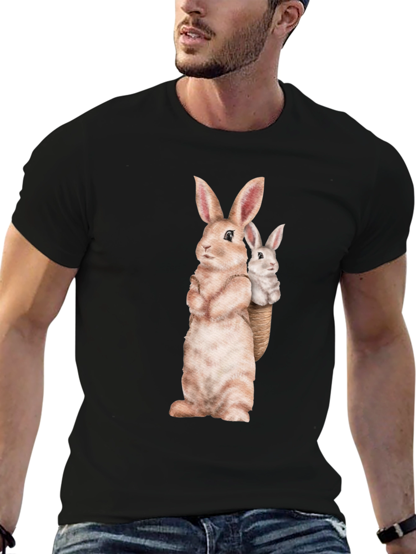 Bunny Graphic Tee - Soft Black Cotton Blend