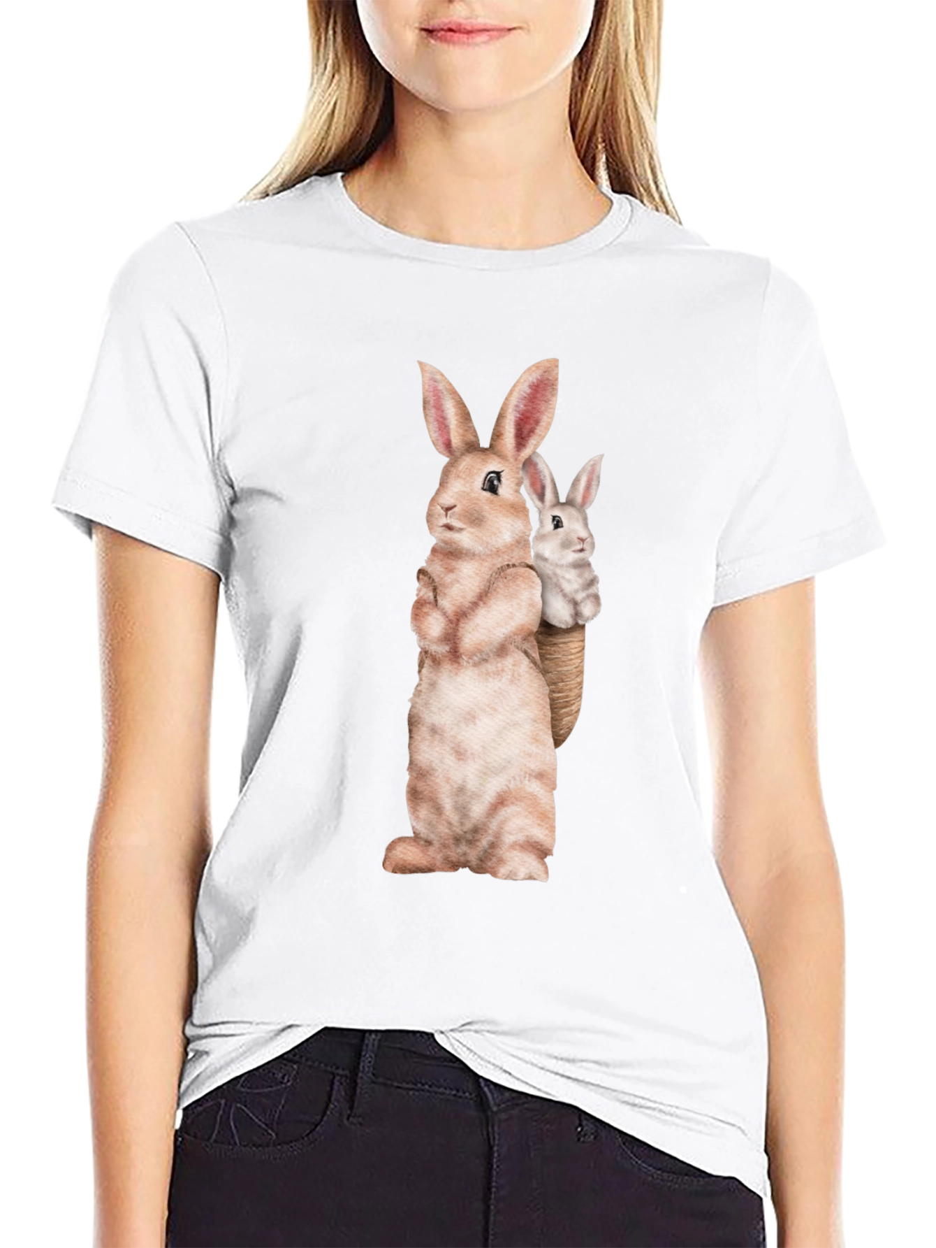 Bunny Graphic Tee - Soft Black Cotton Blend