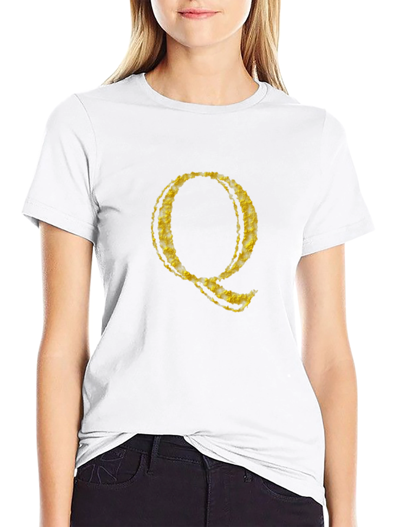 Letter Q Graphic Tee - Black Cotton Blend