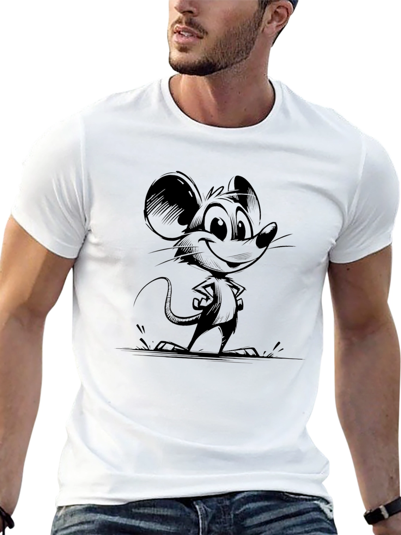 Cartoon Mouse Graphic Print Black T-Shirt