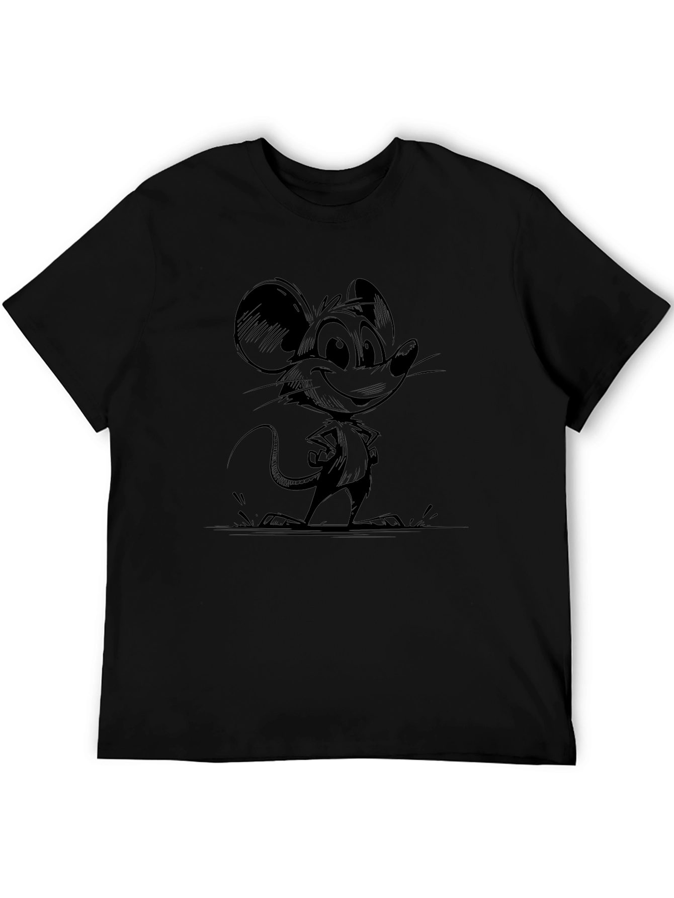 Cartoon Mouse Graphic Print Black T-Shirt