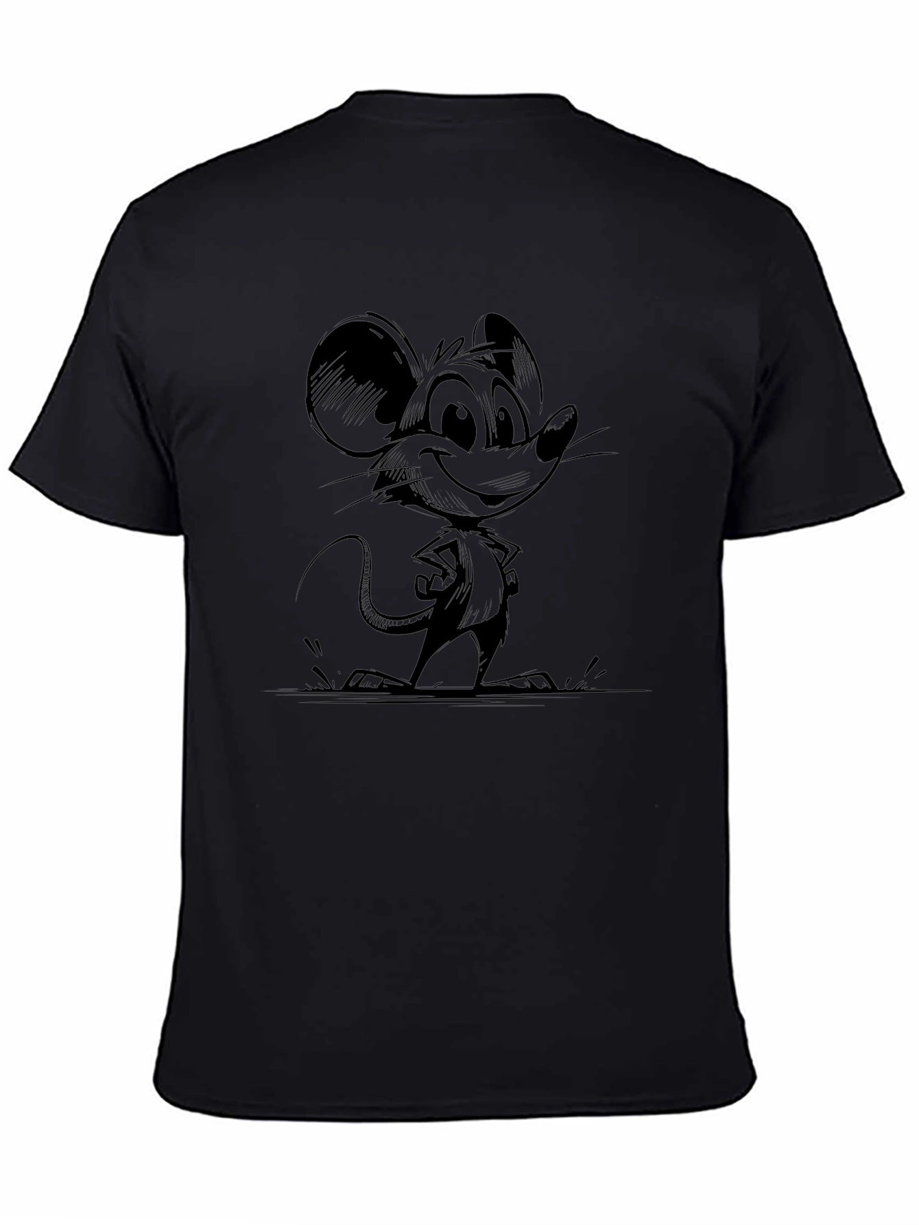 Cartoon Mouse Graphic Print Black T-Shirt