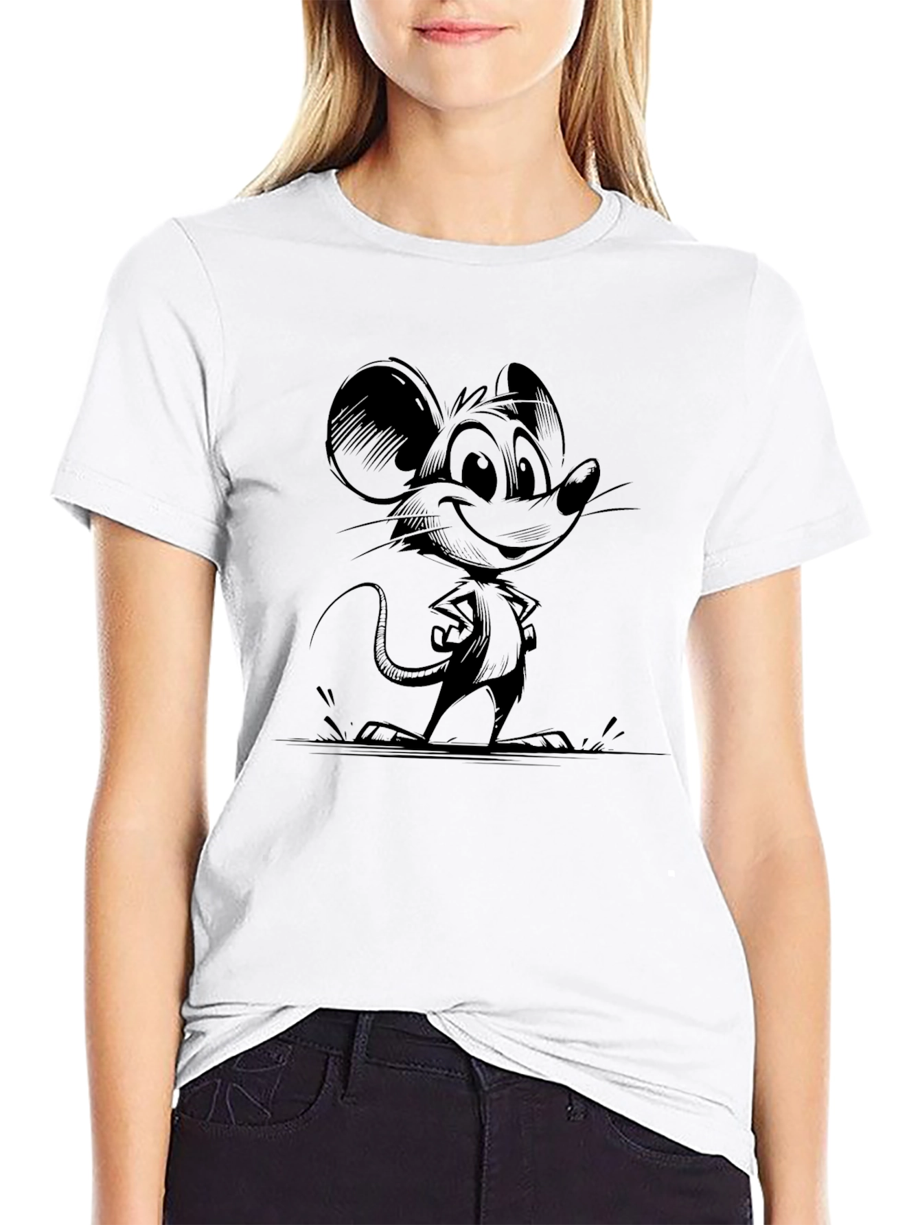 Cartoon Mouse Graphic Print Black T-Shirt