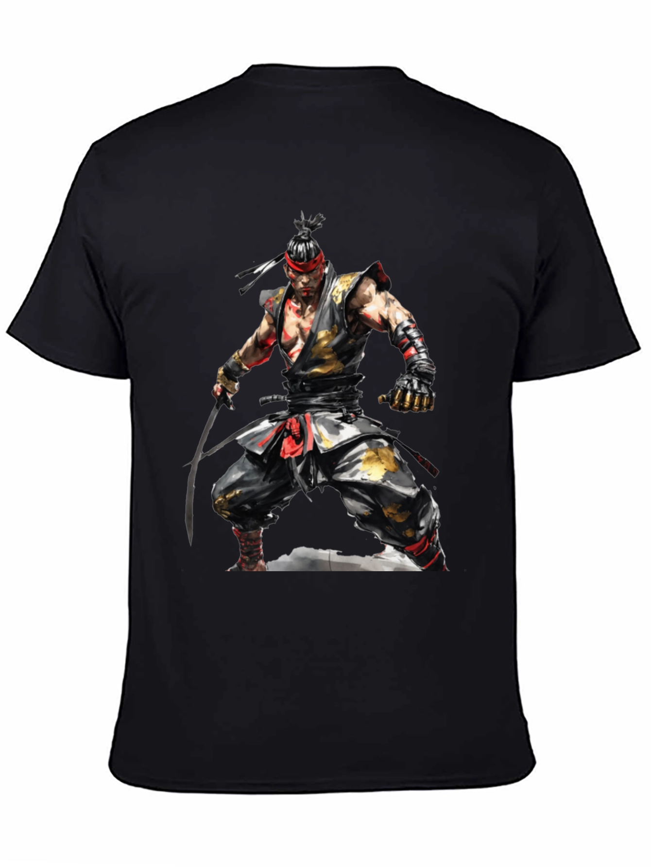 Mens Black T-Shirt with Samurai Design