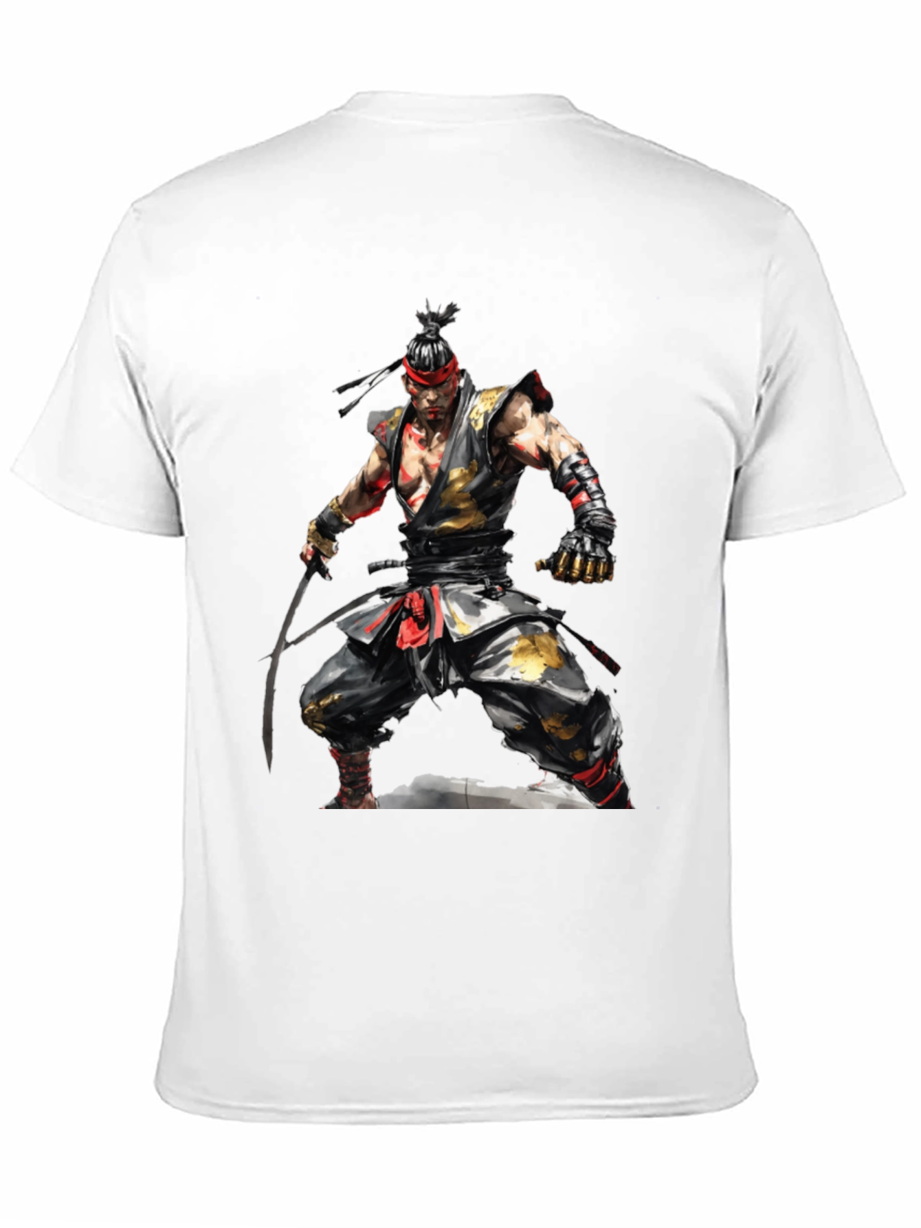Mens Black T-Shirt with Samurai Design
