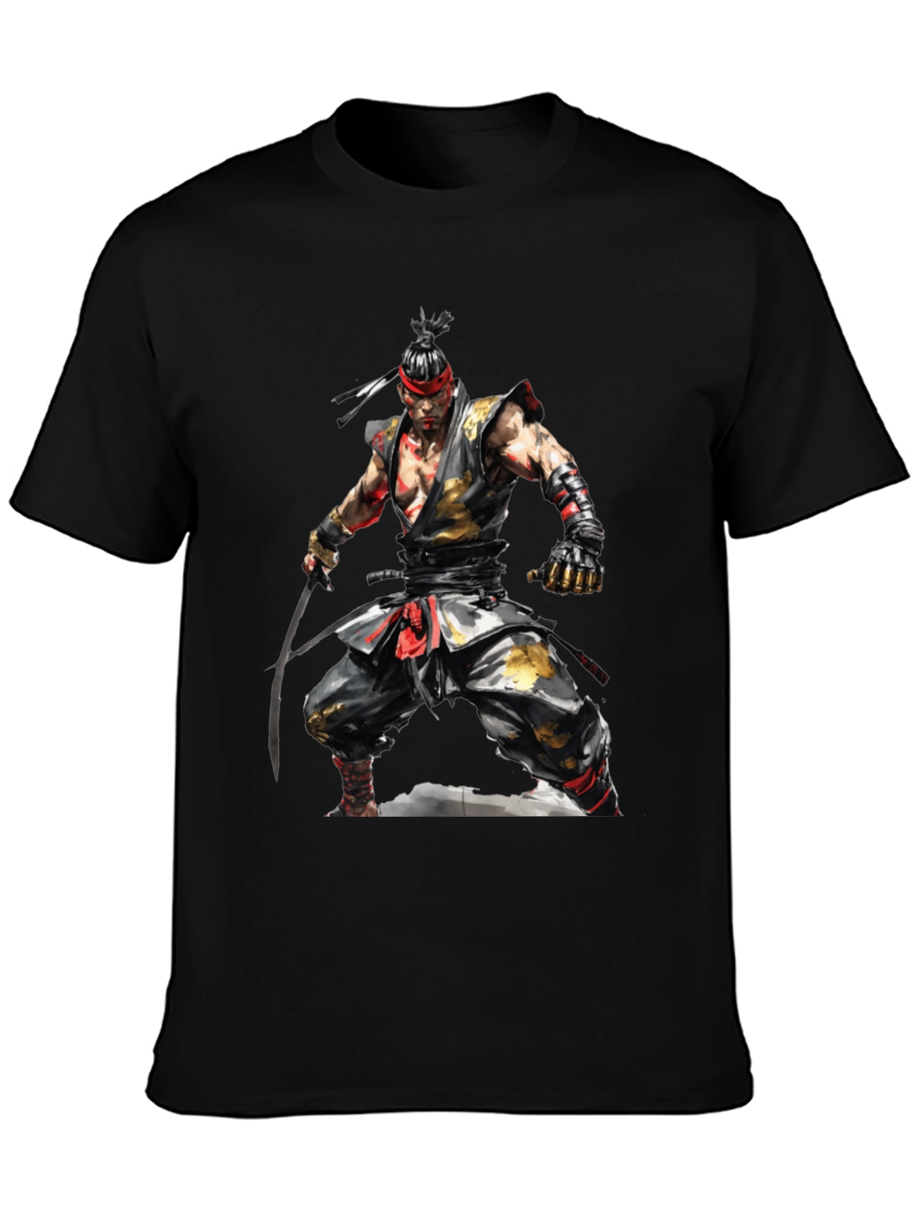 Mens Black T-Shirt with Samurai Design