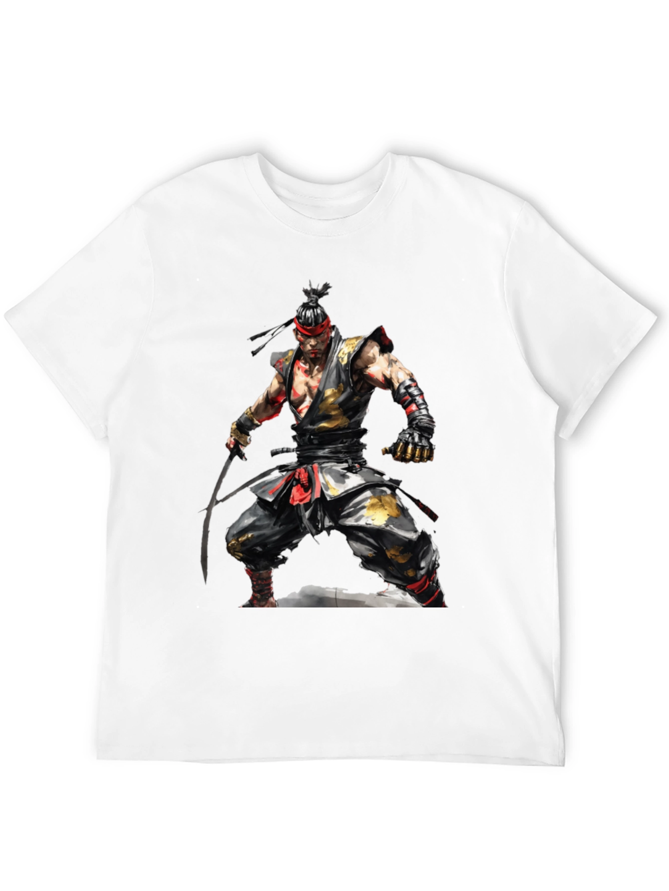 Mens Black T-Shirt with Samurai Design
