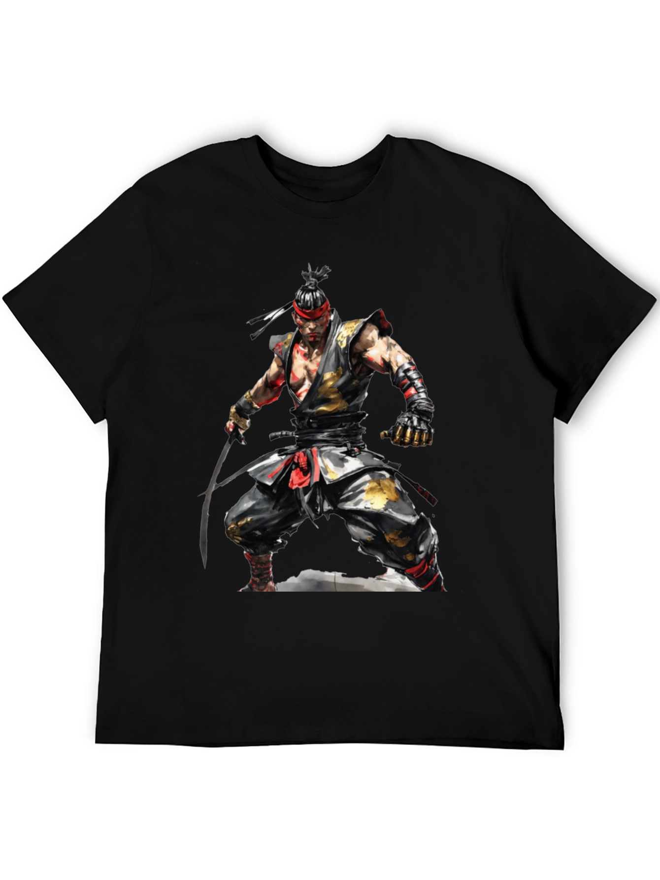 Mens Black T-Shirt with Samurai Design