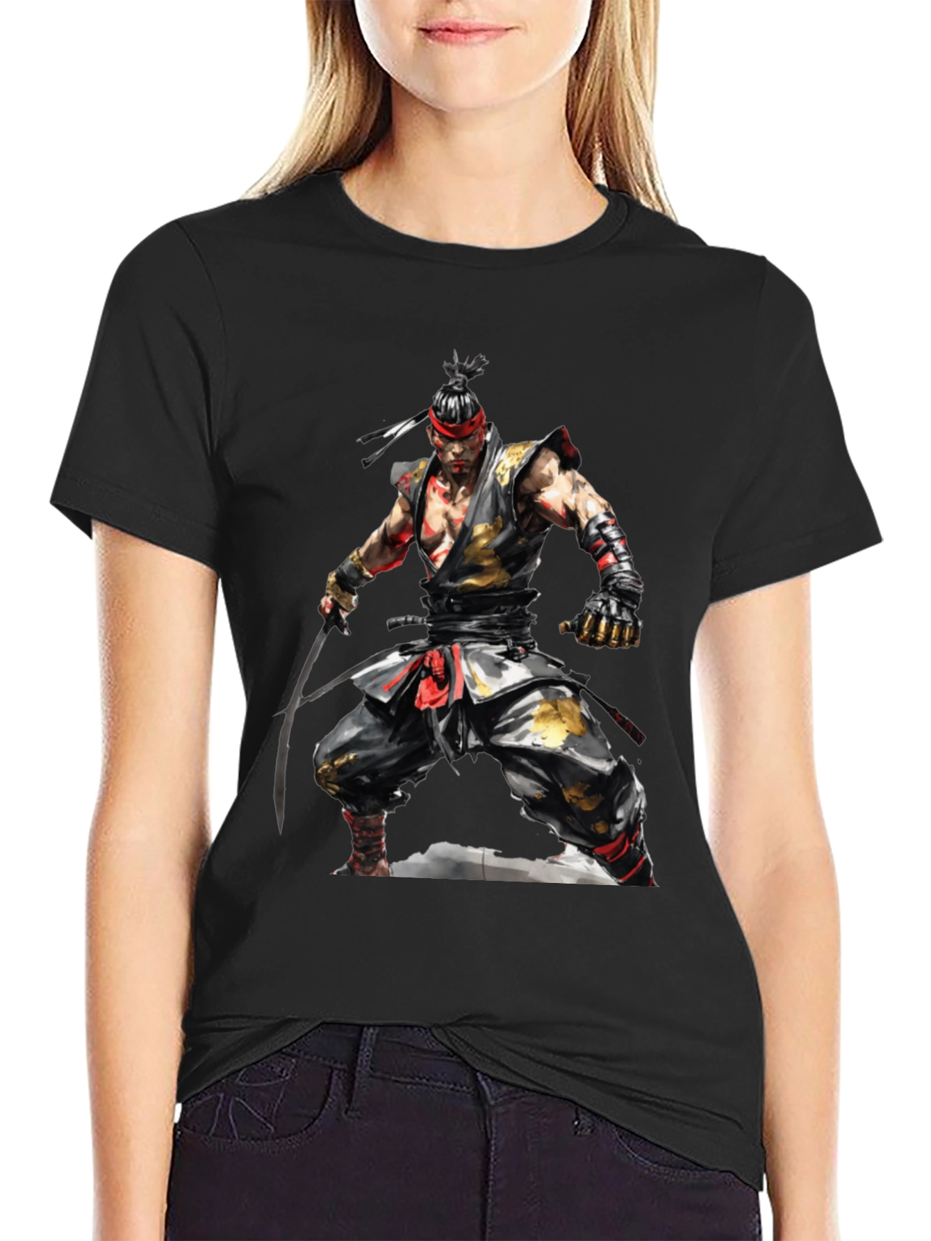 Mens Black T-Shirt with Samurai Design