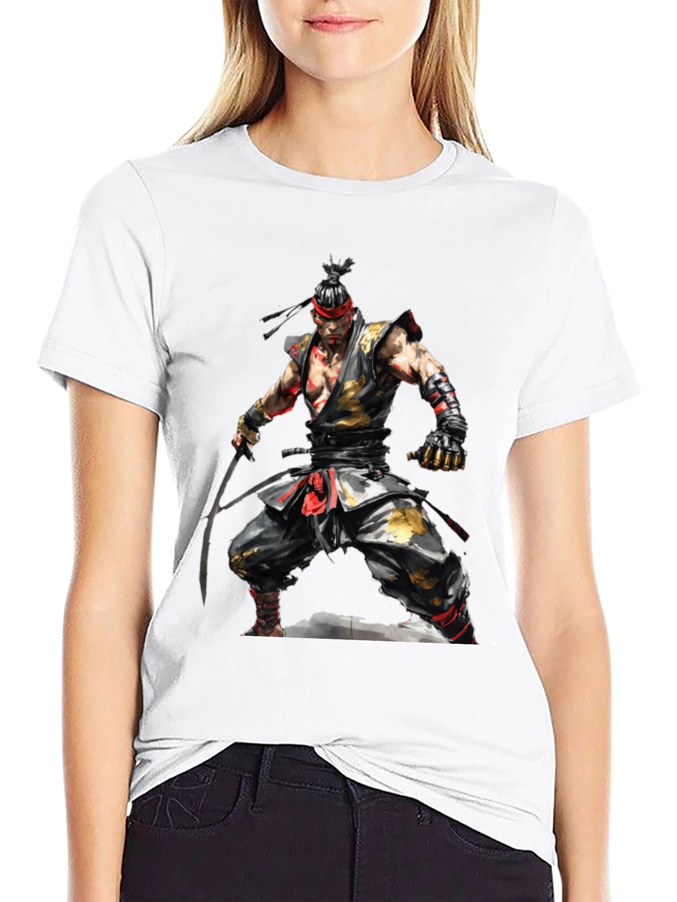 Mens Black T-Shirt with Samurai Design